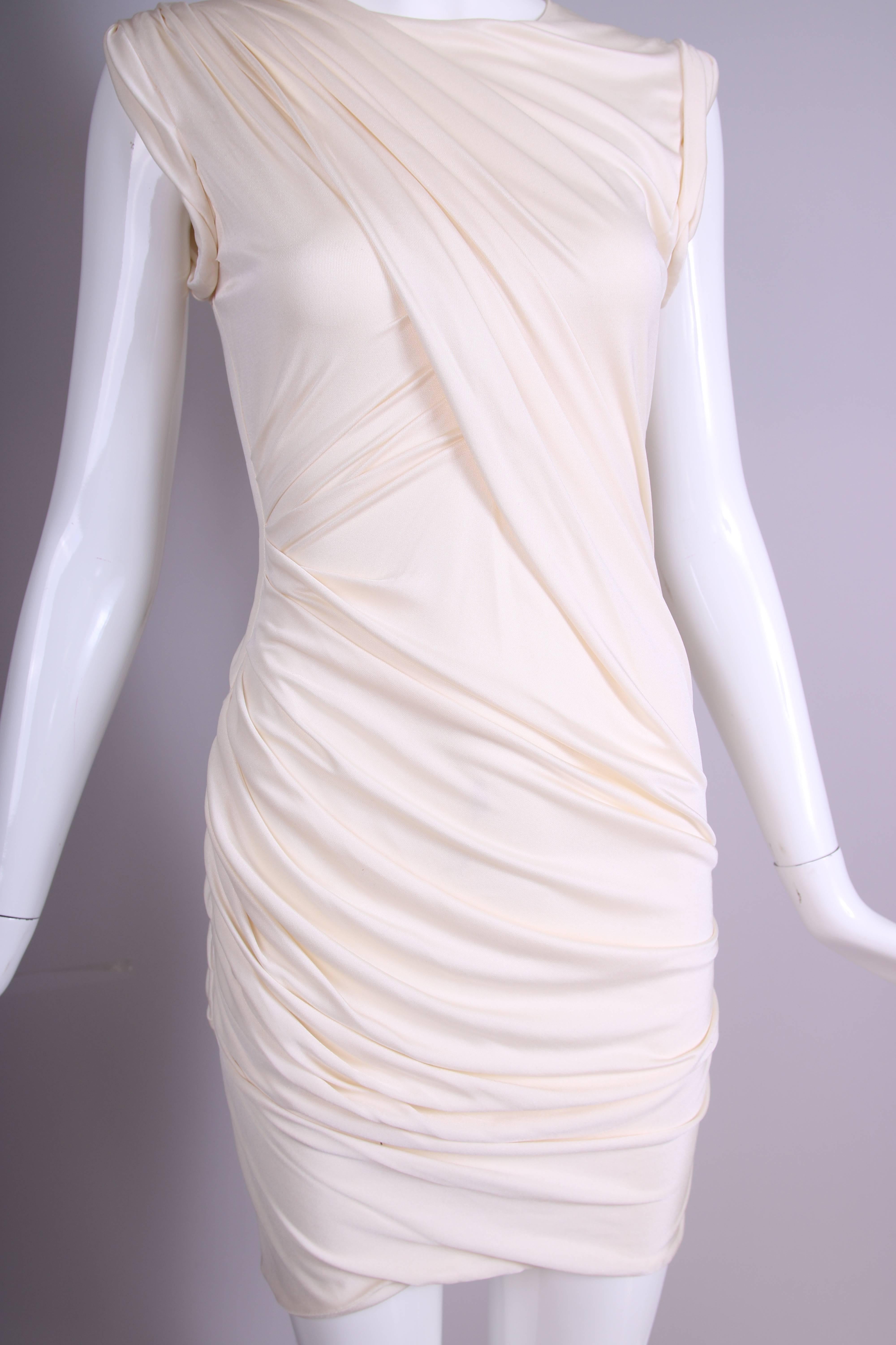 Alexander Wang Creme-Colored Stretch Draped Sleeveless Mini Dress In Excellent Condition For Sale In Studio City, CA