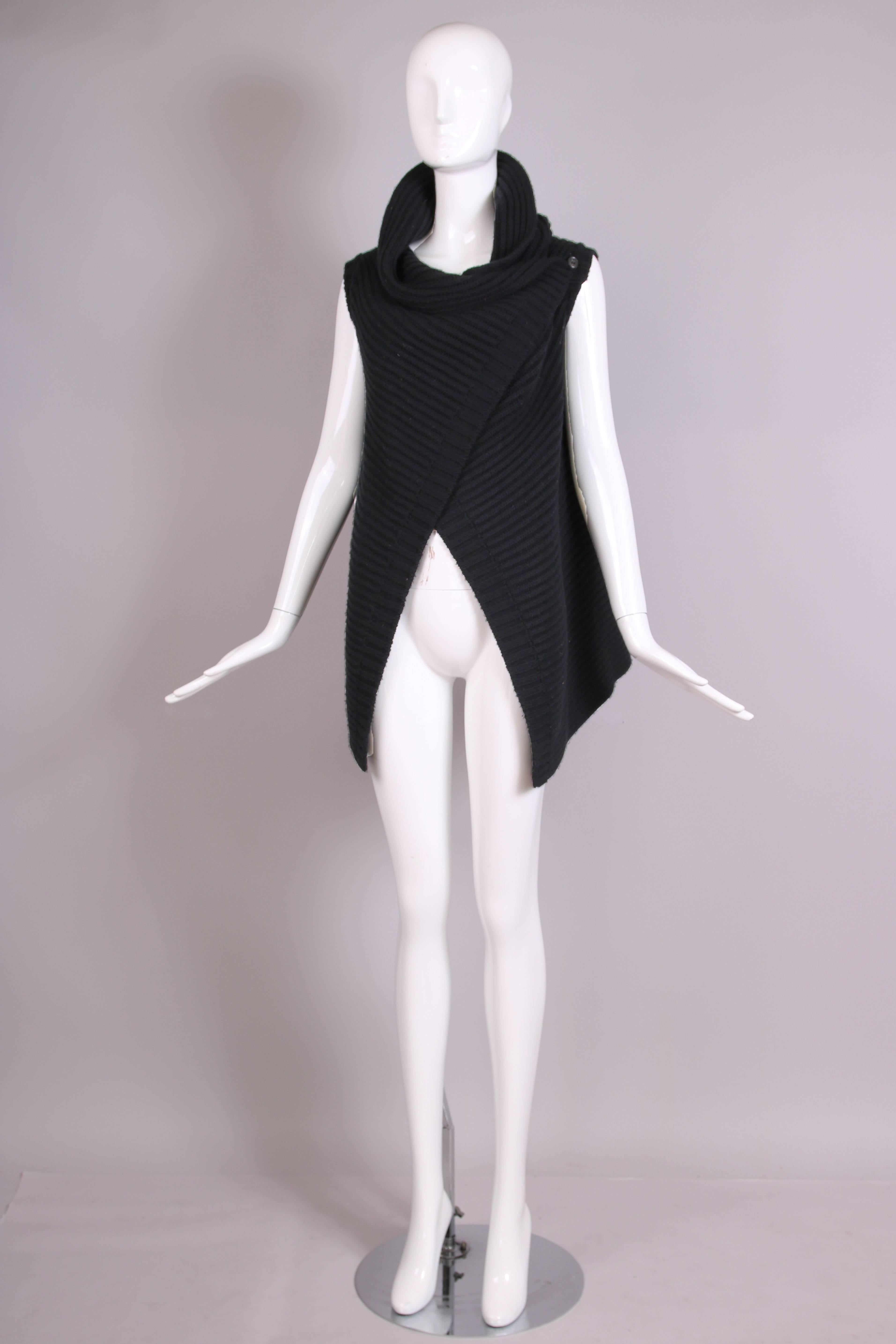 Jil Sander Black Cable Knit Wrap Vest In Excellent Condition In Studio City, CA