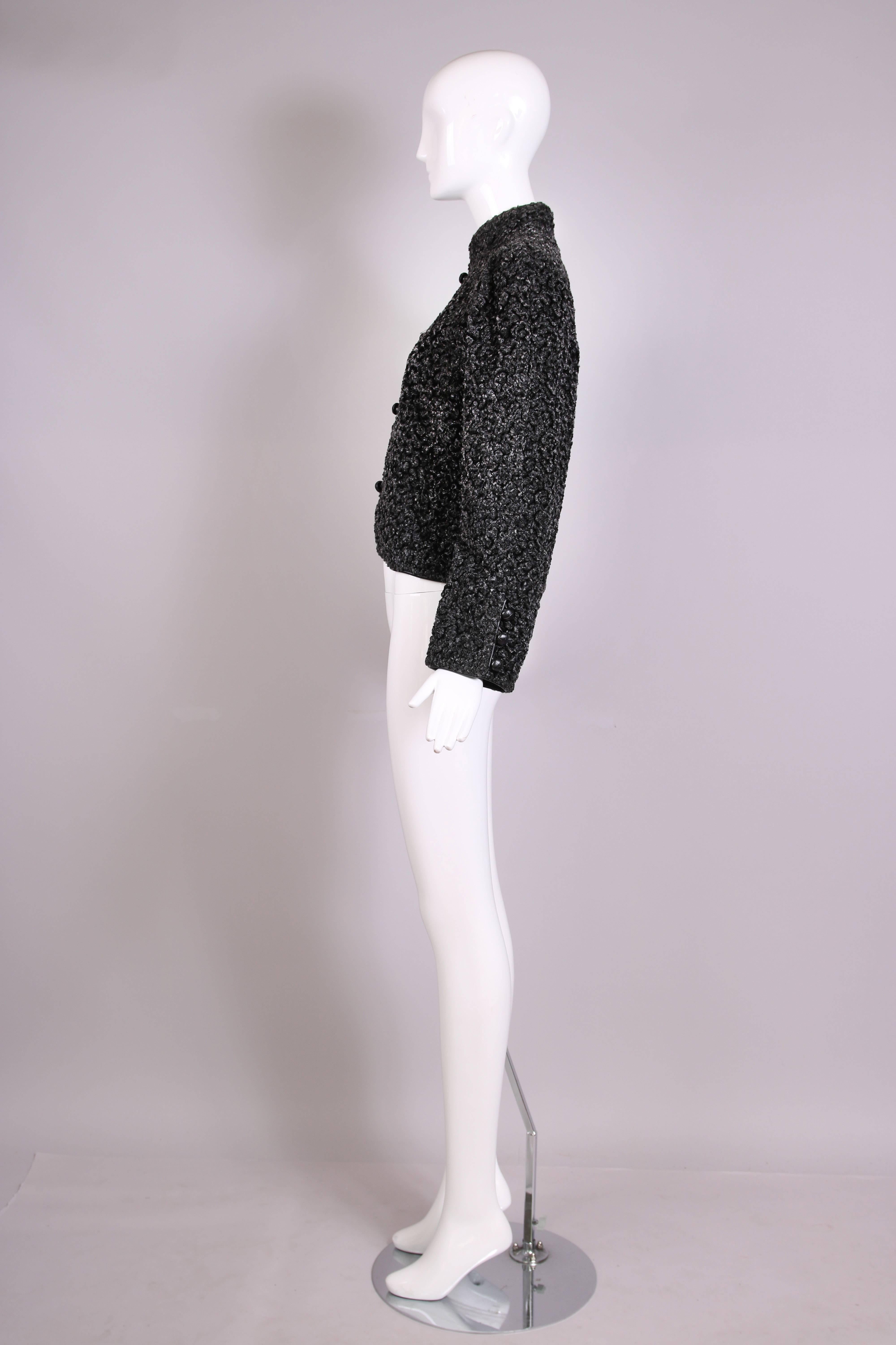 1970's Yves Saint Laurent Uncut Broadtail Fur Jacket w/Frog Toggle Closures In Excellent Condition In Studio City, CA