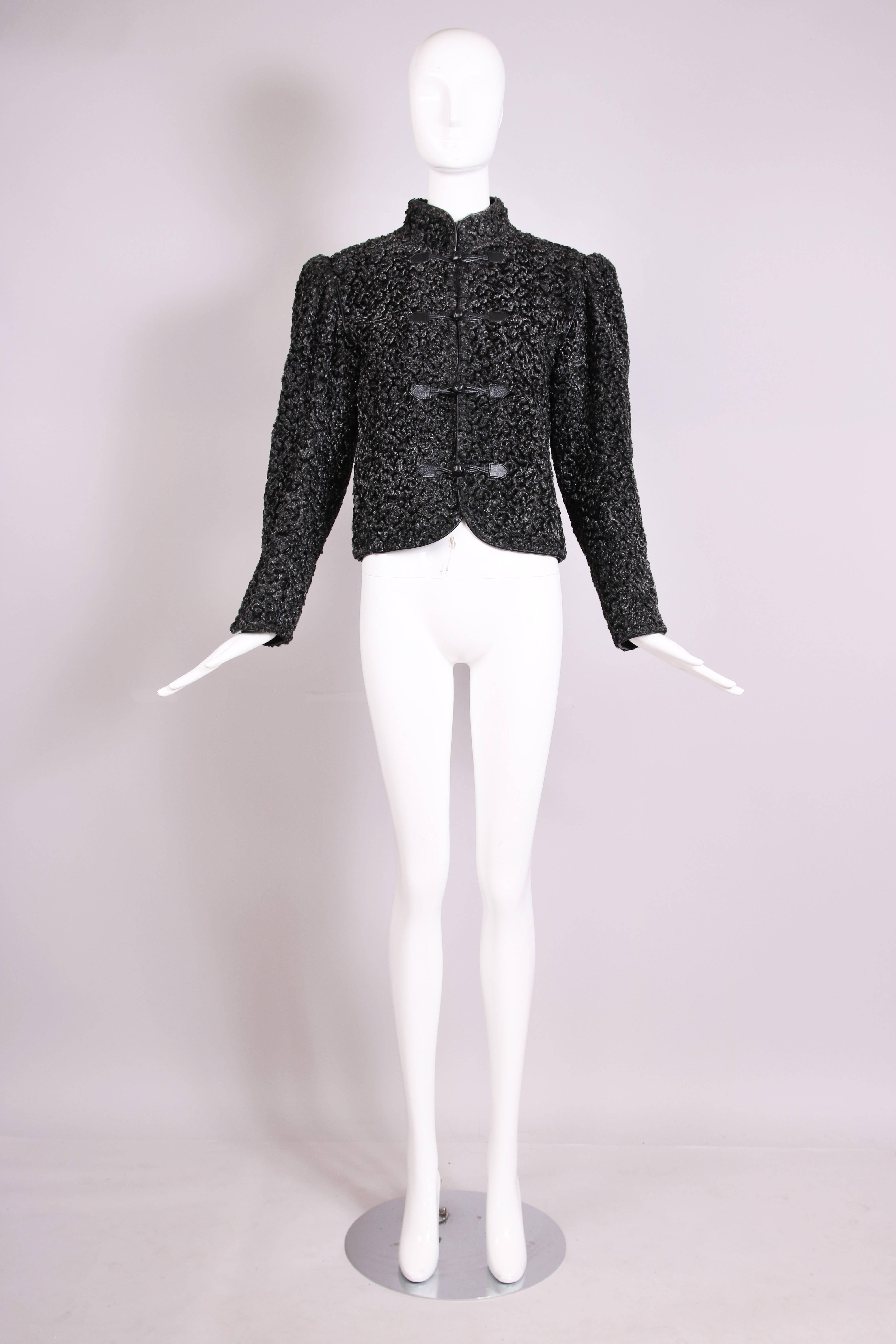 Black 1970's Yves Saint Laurent Uncut Broadtail Fur Jacket w/Frog Toggle Closures