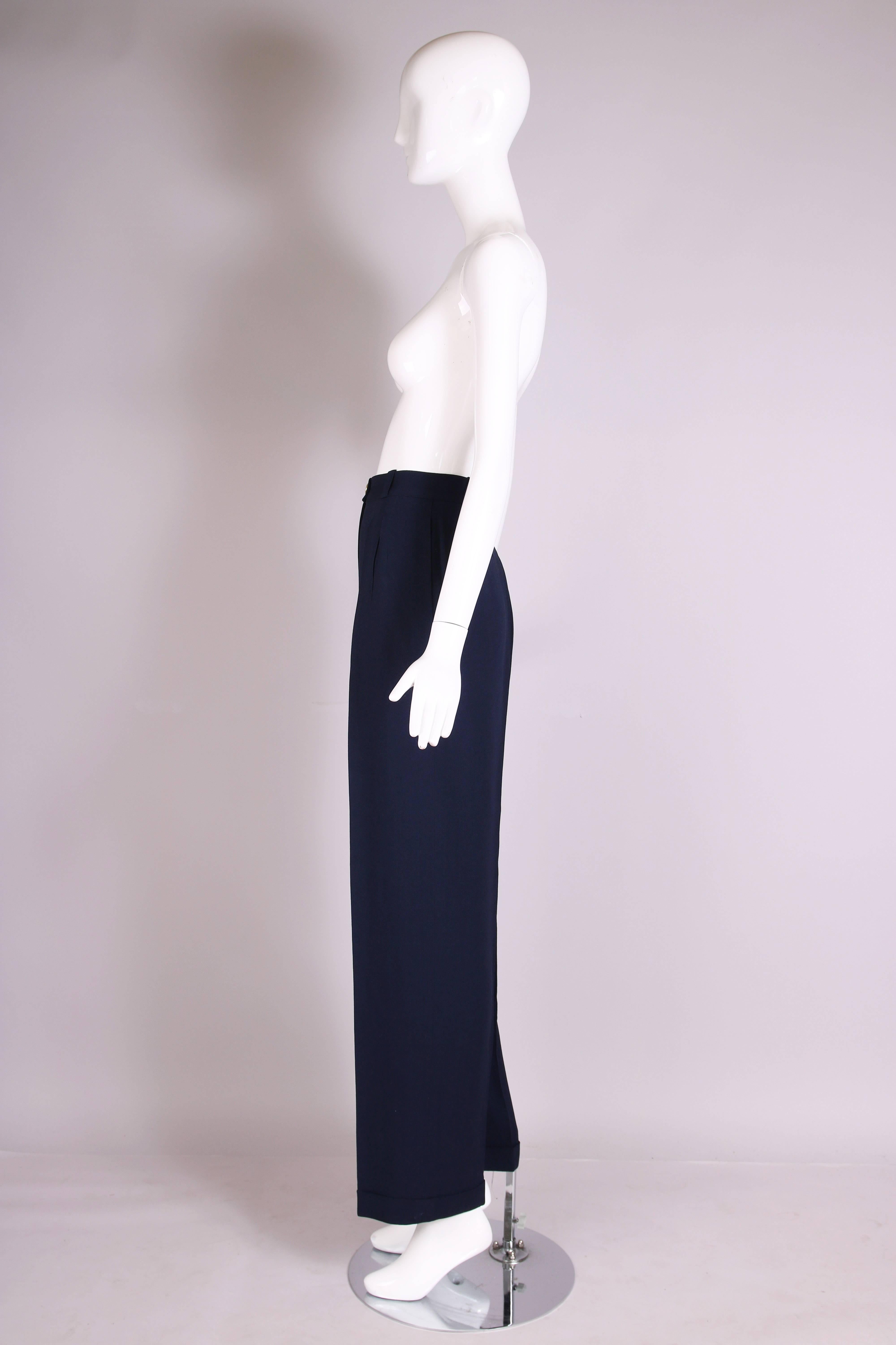 Chanel Navy Crepe High-Waist Trousers  In Excellent Condition In Studio City, CA