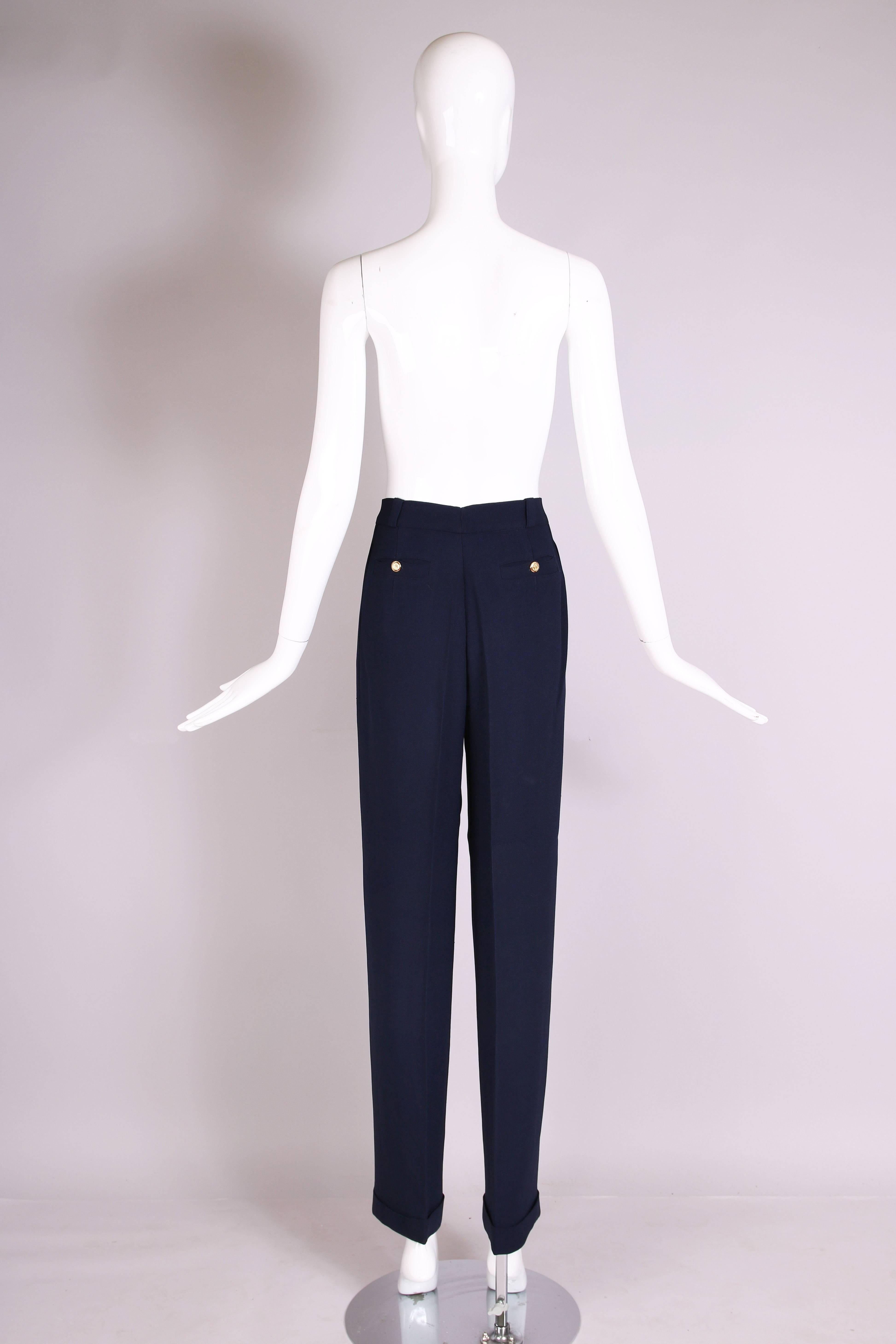 Women's Chanel Navy Crepe High-Waist Trousers 