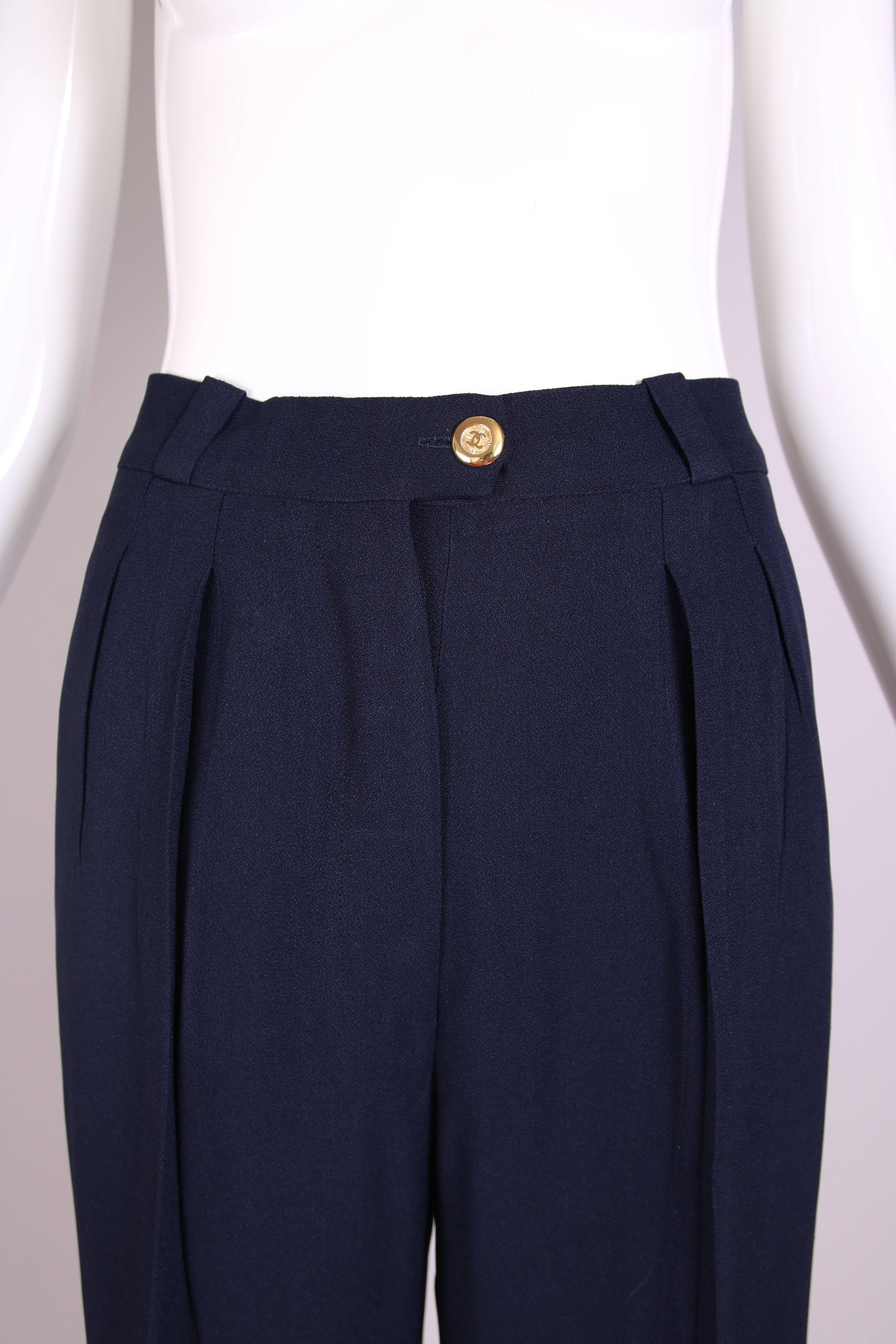 Chanel Navy Crepe High-Waist Trousers  1