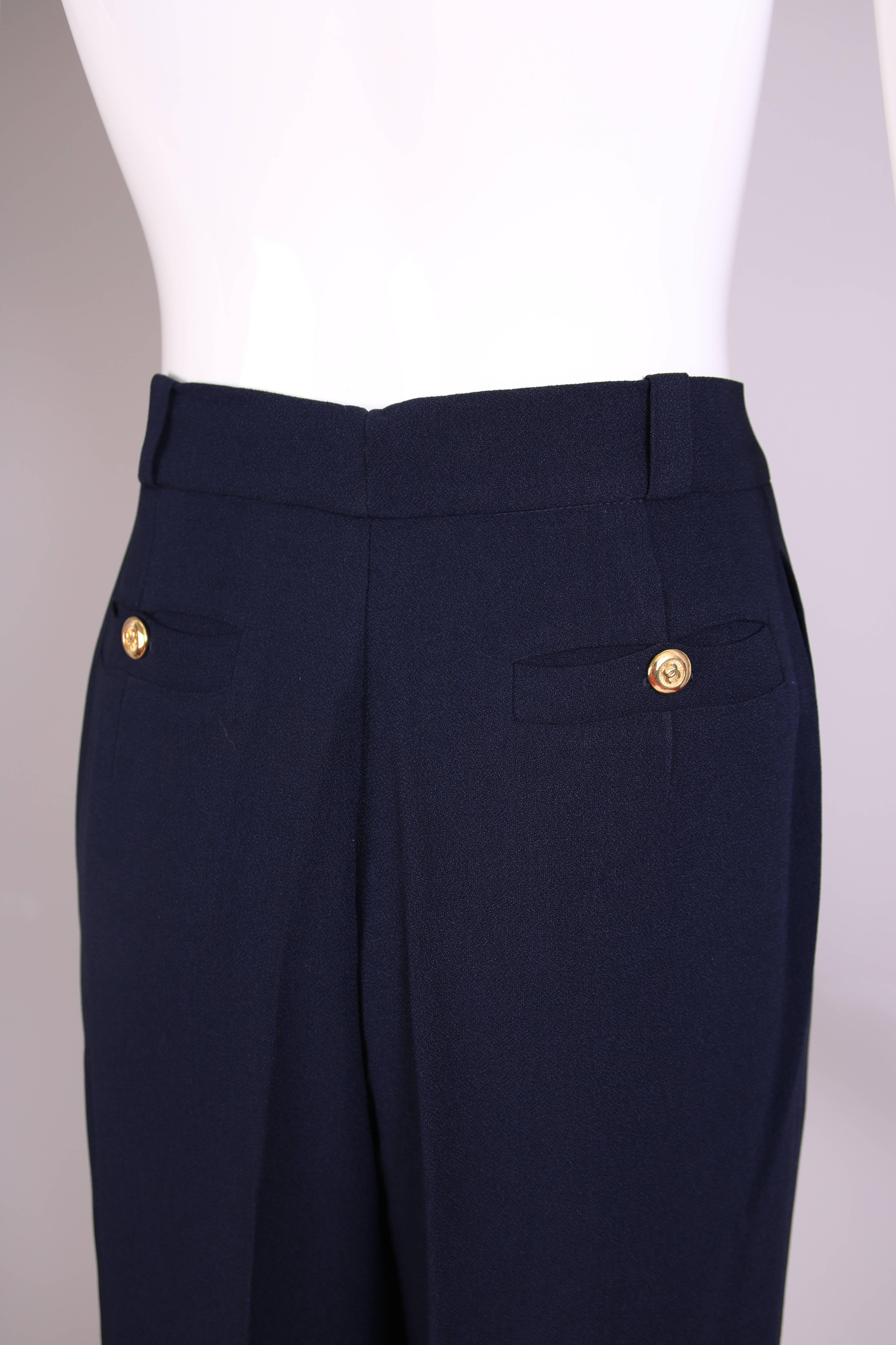 Chanel Navy Crepe High-Waist Trousers  2