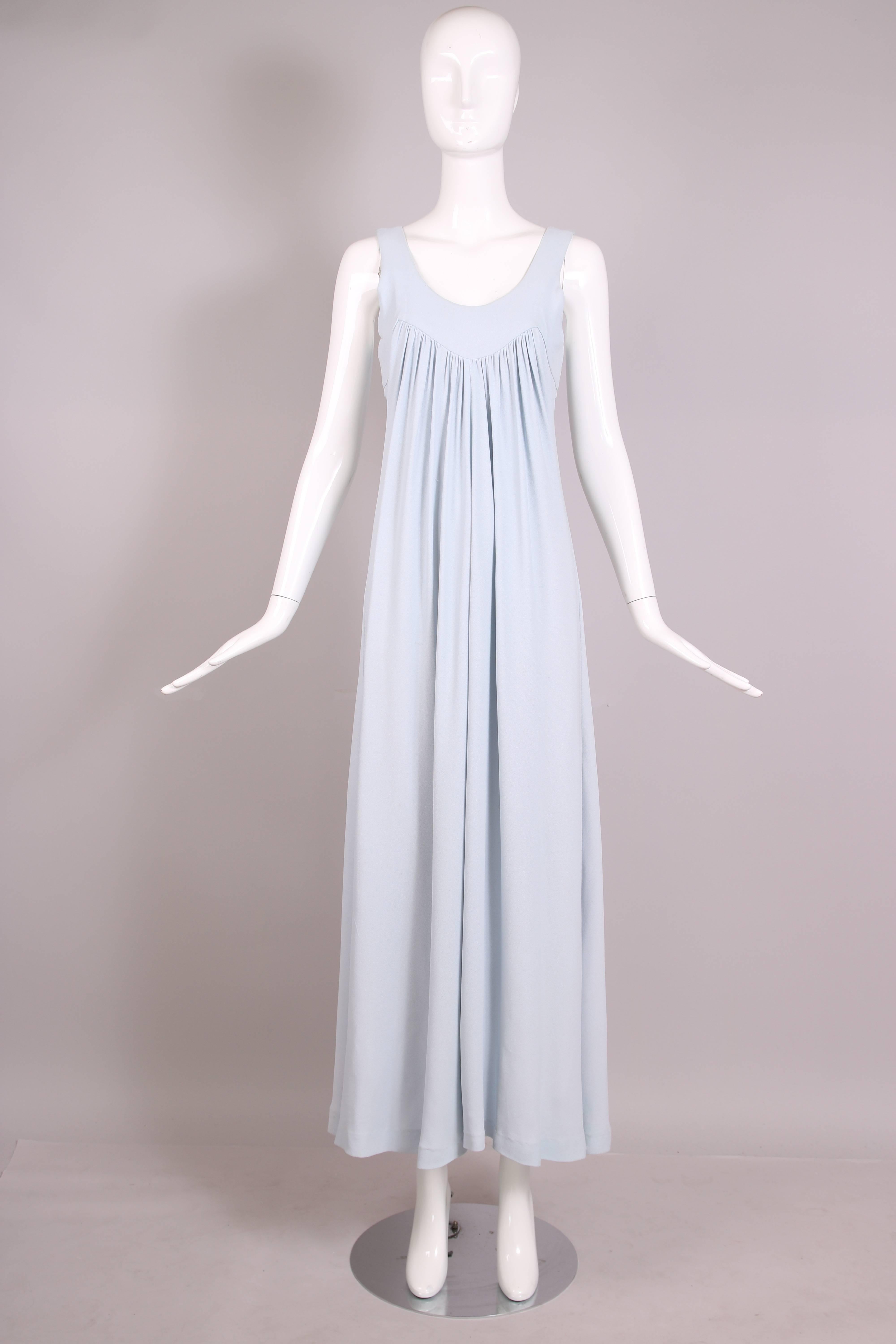 1970's Gina Fratini Pale Blue Moss Crepe Maxi Dress & Capelet Ensemble 2