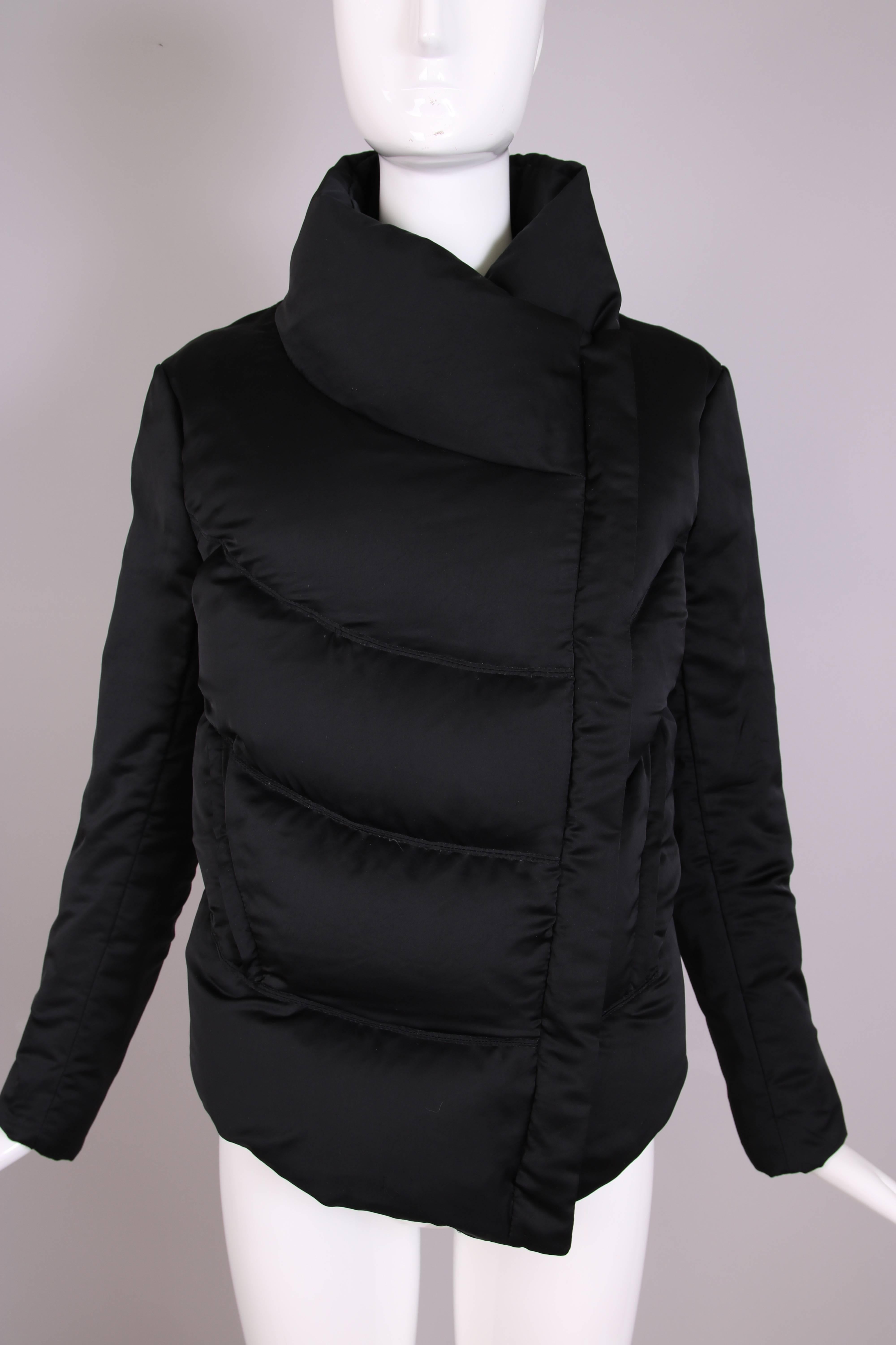 Helmut Lang Black Satin Puffer Jacket In Excellent Condition In Studio City, CA