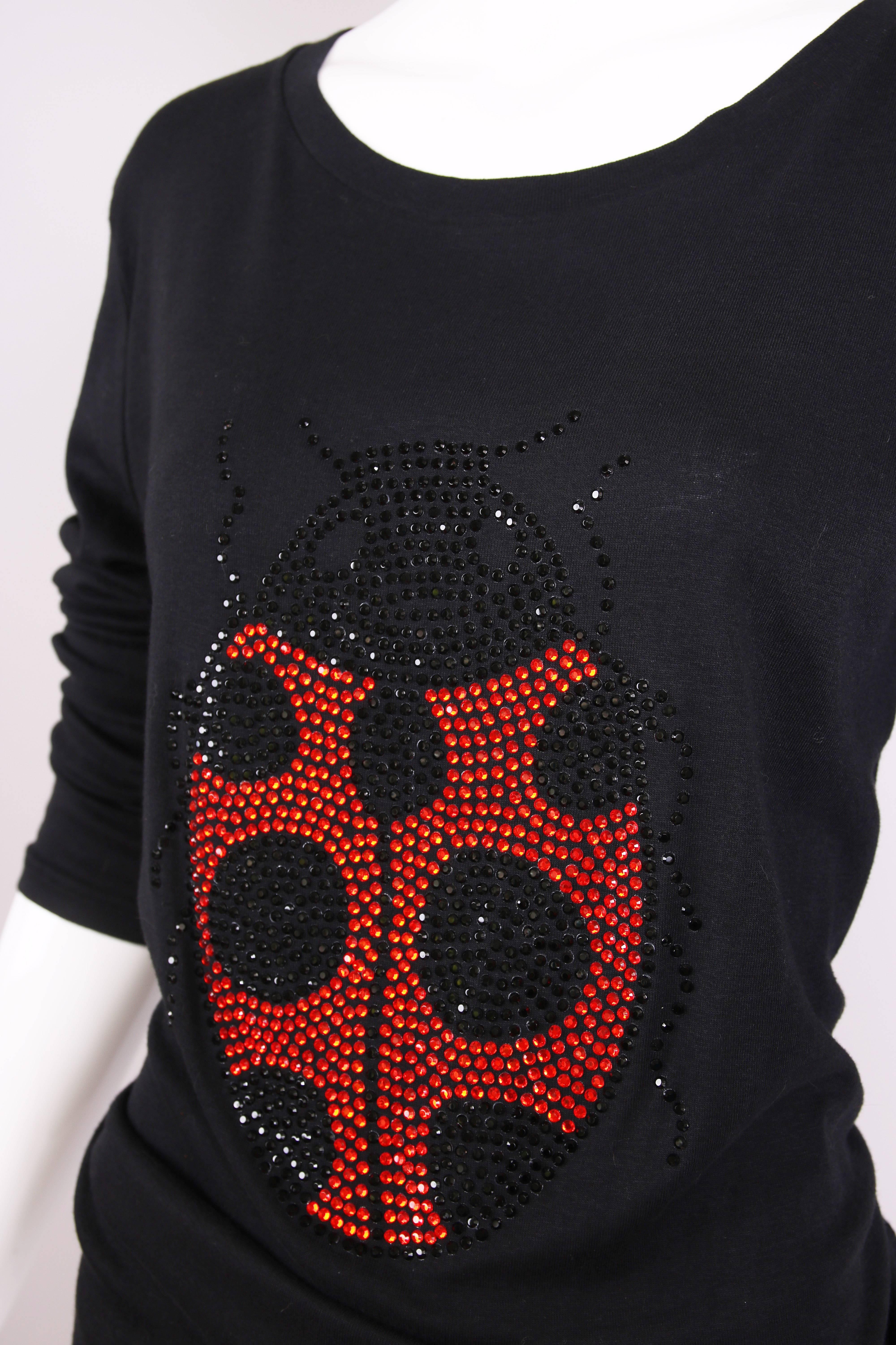 Sonia Rykiel Black Cotton Long Sleeved Shirt Top w/Jeweled Ladybug Design 2