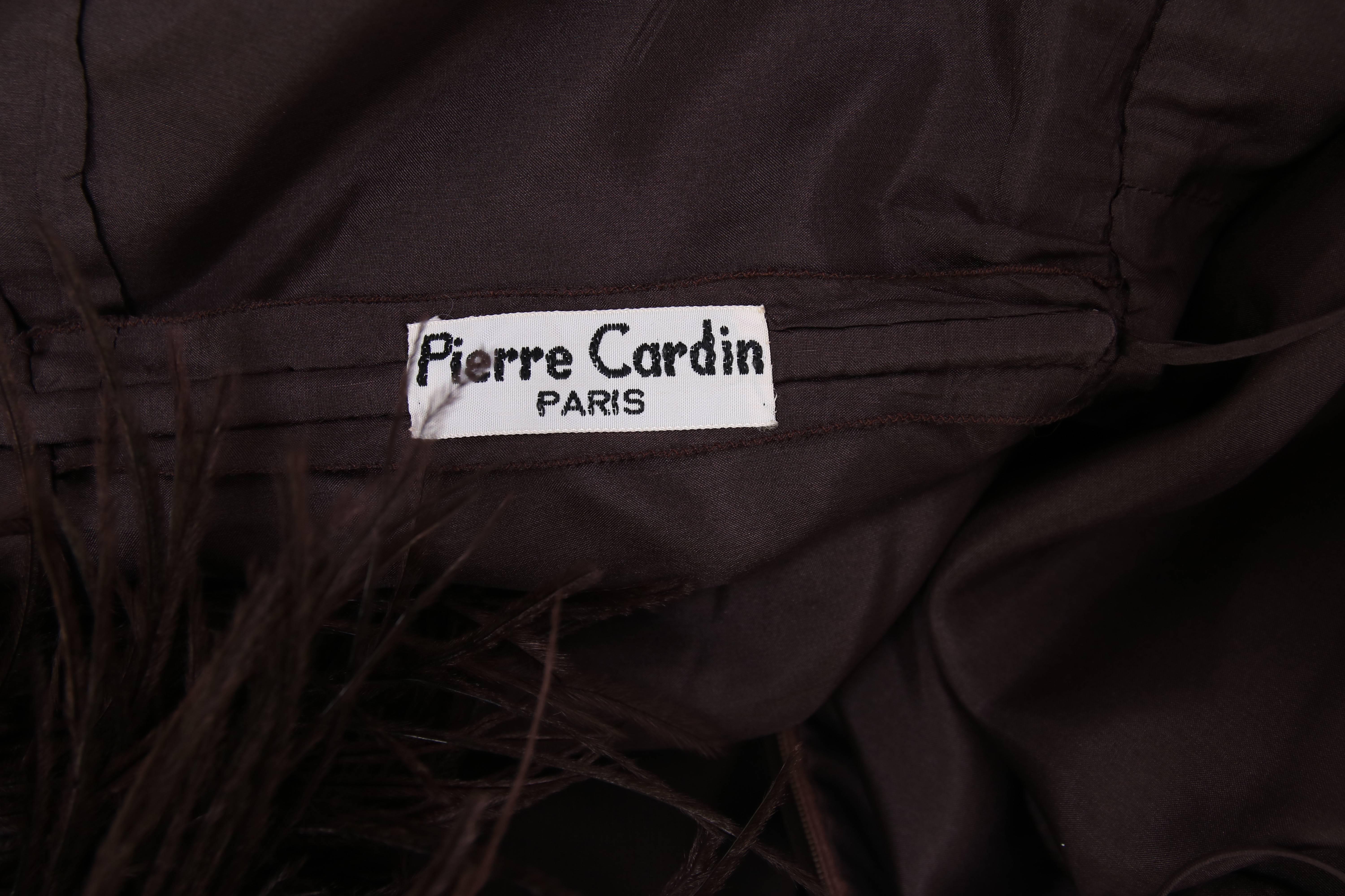 Women's Pierre Cardin Brown Haute Couture Chiffon Cocktail Dress w/Ostrich Feather Trim