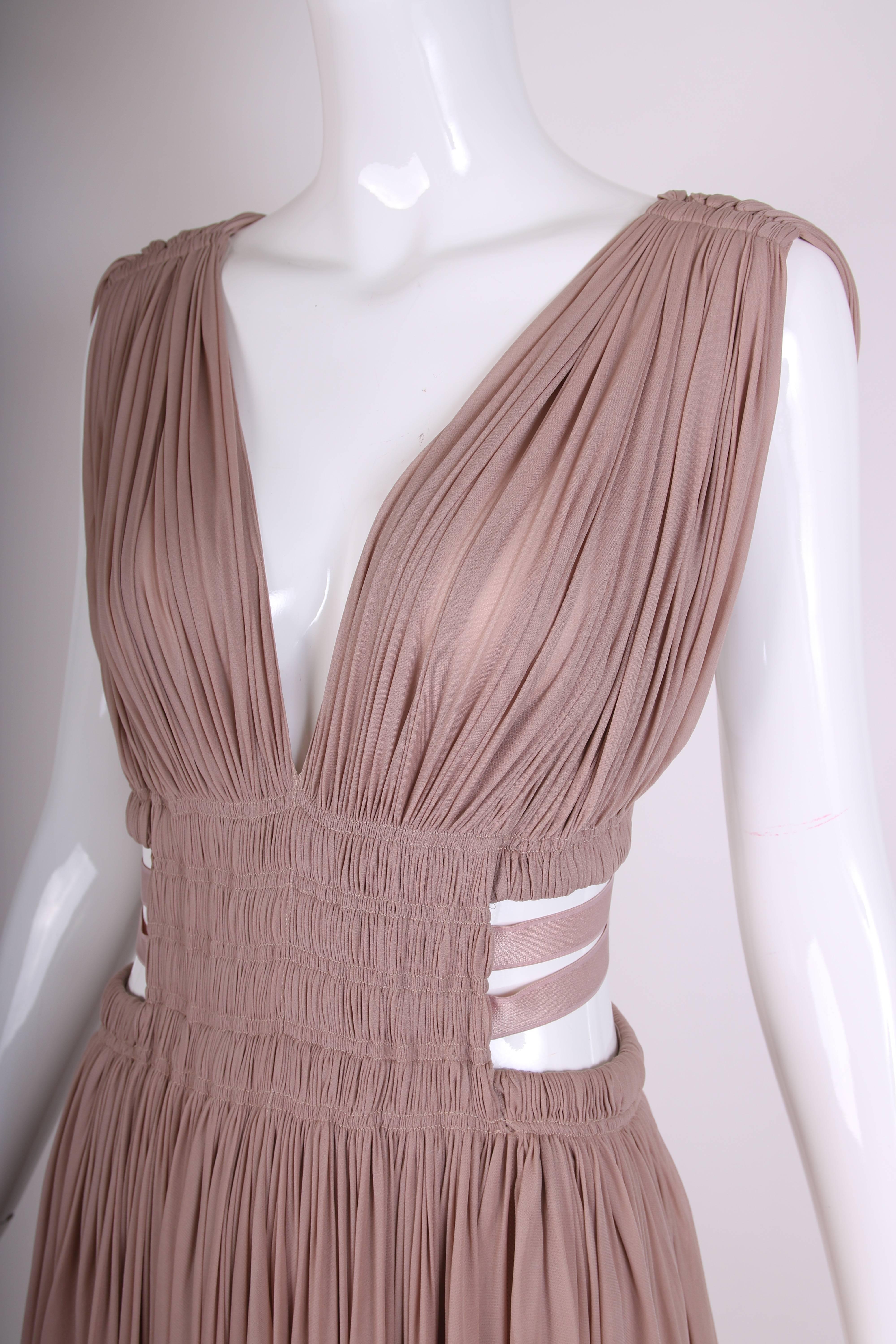 Beige Alaia Blush Pink Grecian Mini Dress w/Deep V-Neckline & Open Sides  For Sale
