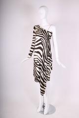 1998 S/S Thierry Mugler Silk Single Shoulder Cocktail Dress w/Zebra Print