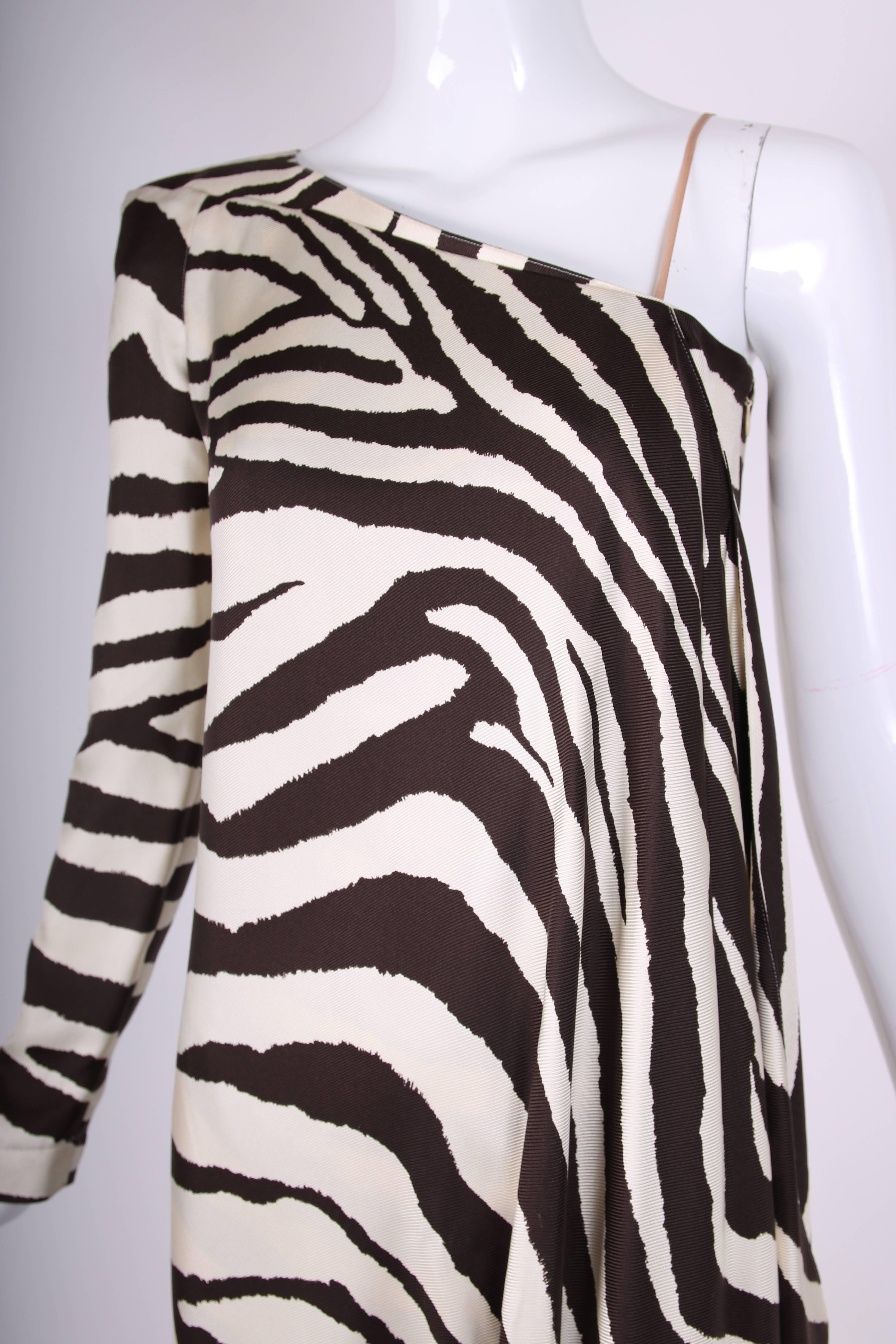 1998 S/S Thierry Mugler Silk Single Shoulder Cocktail Dress w/Zebra Print In Excellent Condition For Sale In Studio City, CA