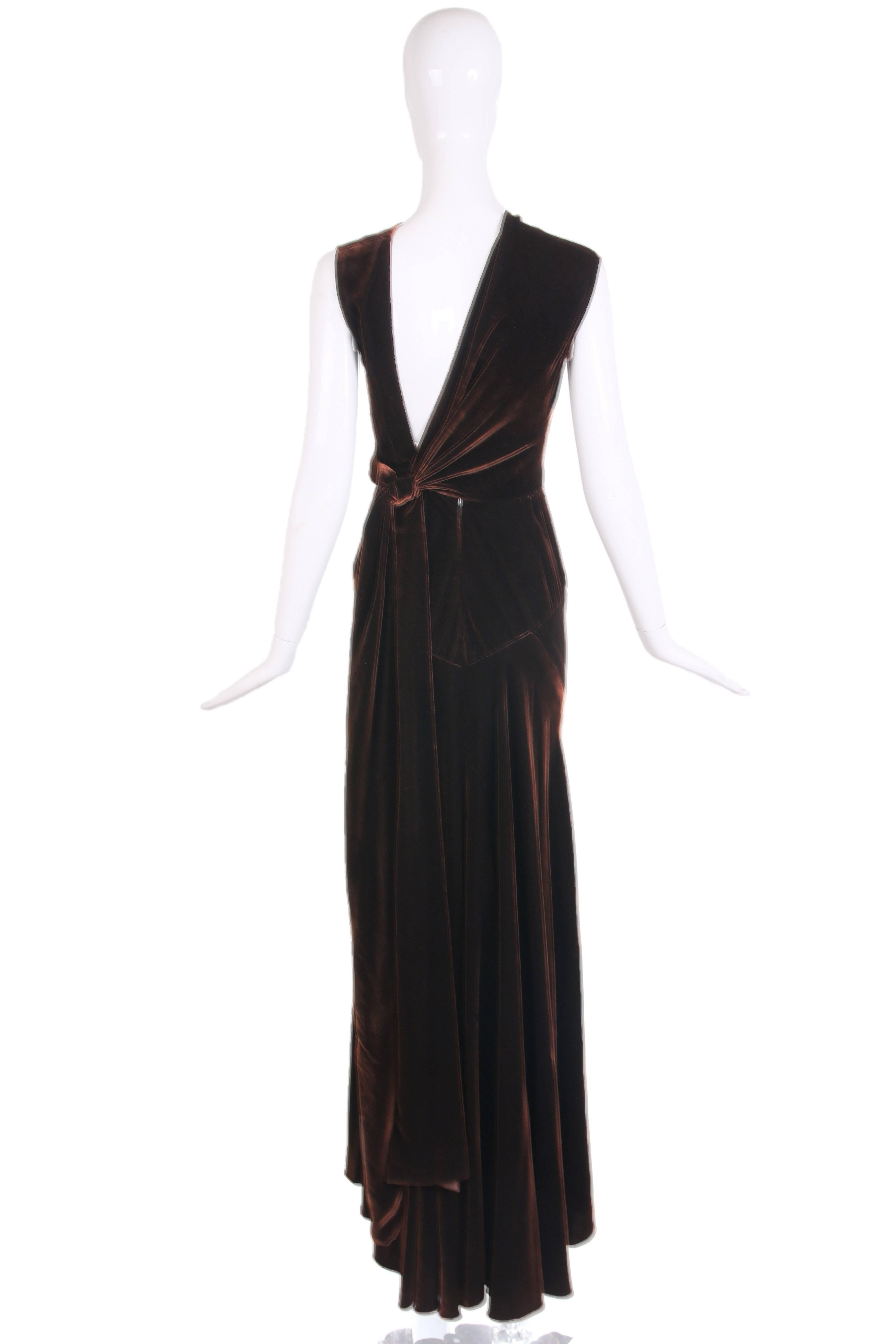 Azzedine Alaia Haute Couture Sleeveless Brown Silk Velvet Evening Gown ...