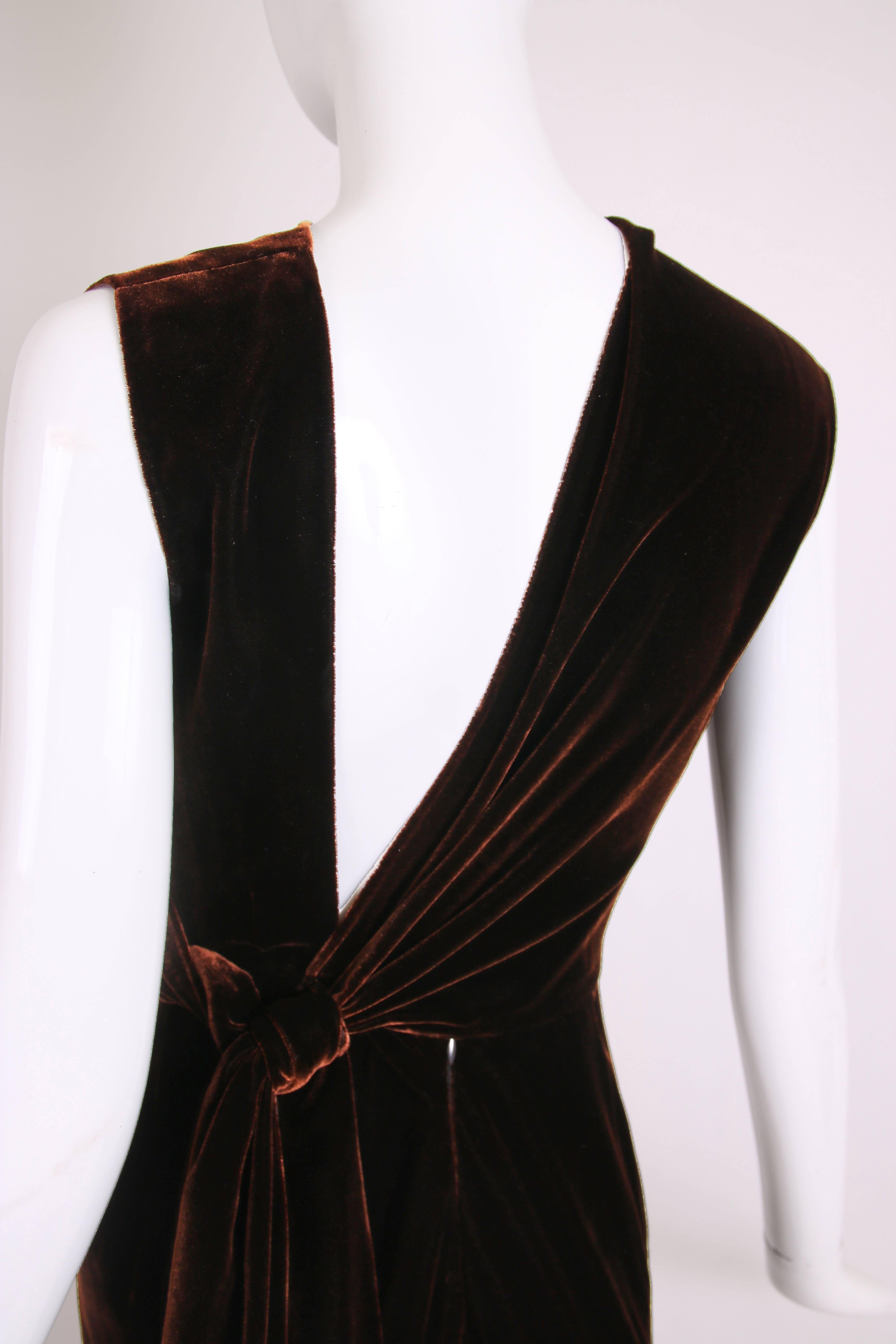 Black Azzedine Alaia Haute Couture Sleeveless Brown Silk Velvet Evening Gown Ca.1990