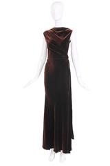 Azzedine Alaia Haute Couture Sleeveless Brown Silk Velvet Evening Gown Ca.1990