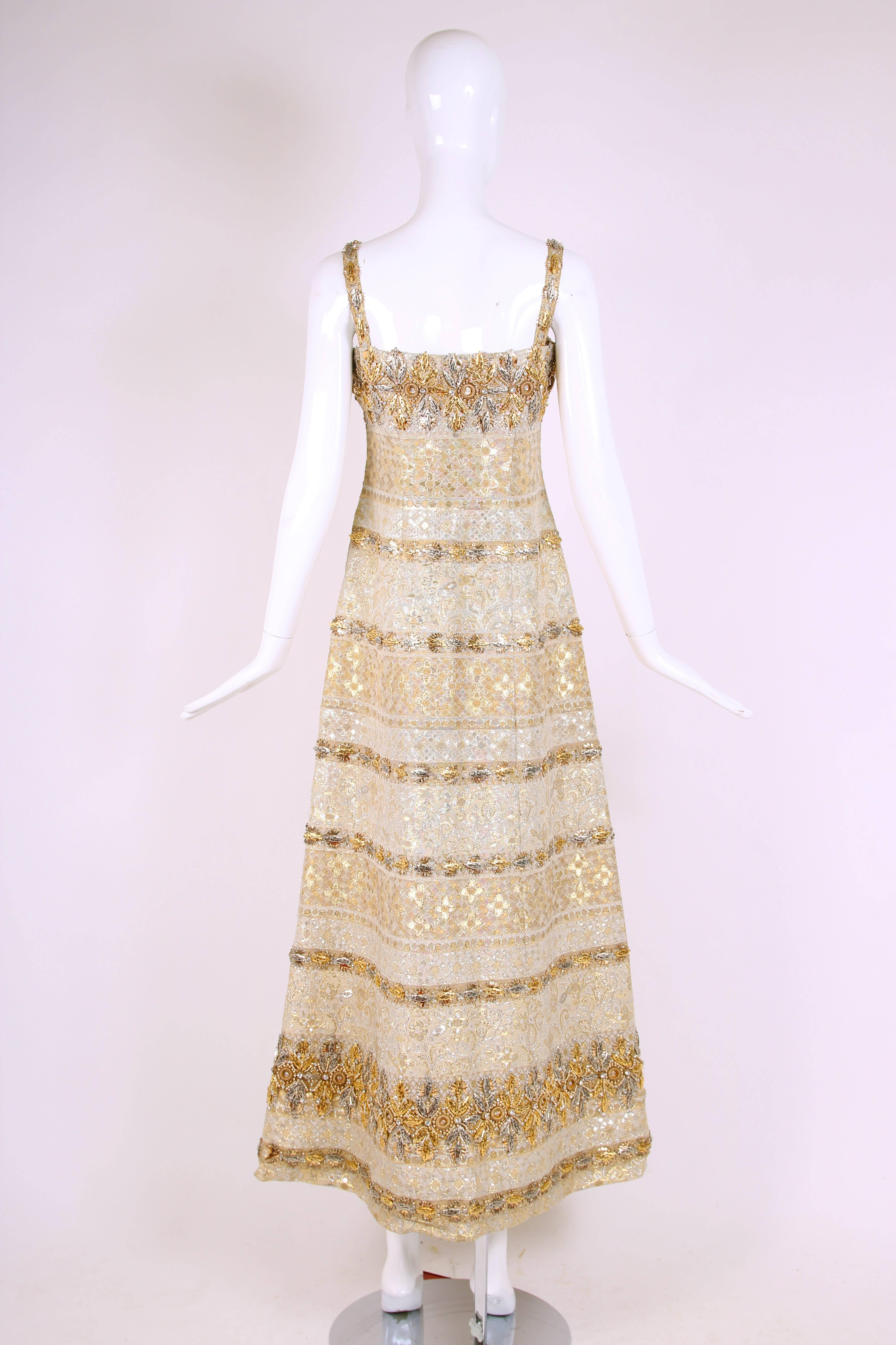 Balmain Haute Couture Evening Gown w/Metallic Embellishments Ca. 1966 No.150688 In Excellent Condition In Studio City, CA