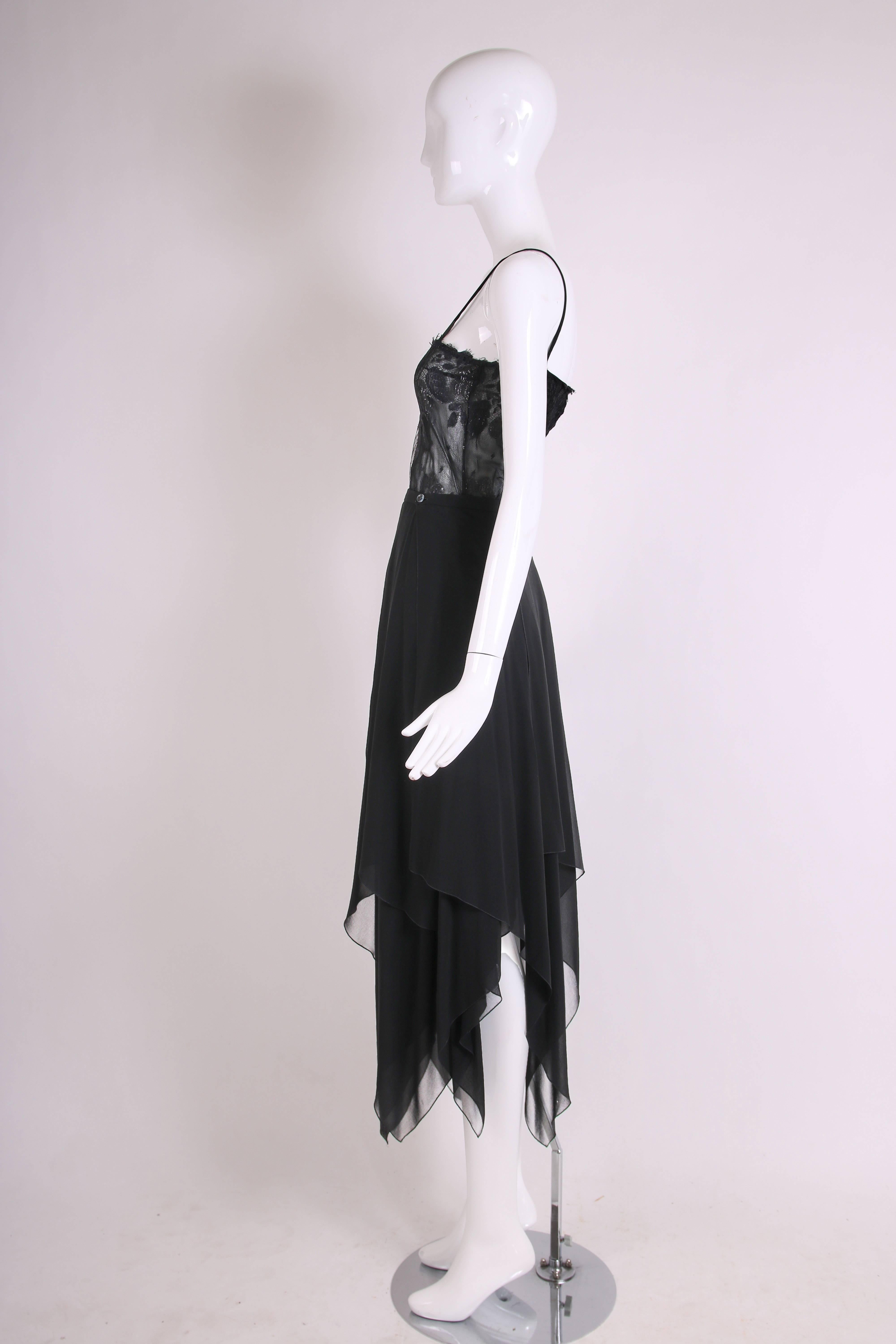 Women's 1970's Guy Laroche Black Lace Camisole & Chiffon Skirt Ensemble For Sale