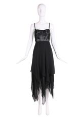 1970's Guy Laroche Black Lace Camisole & Chiffon Skirt Ensemble