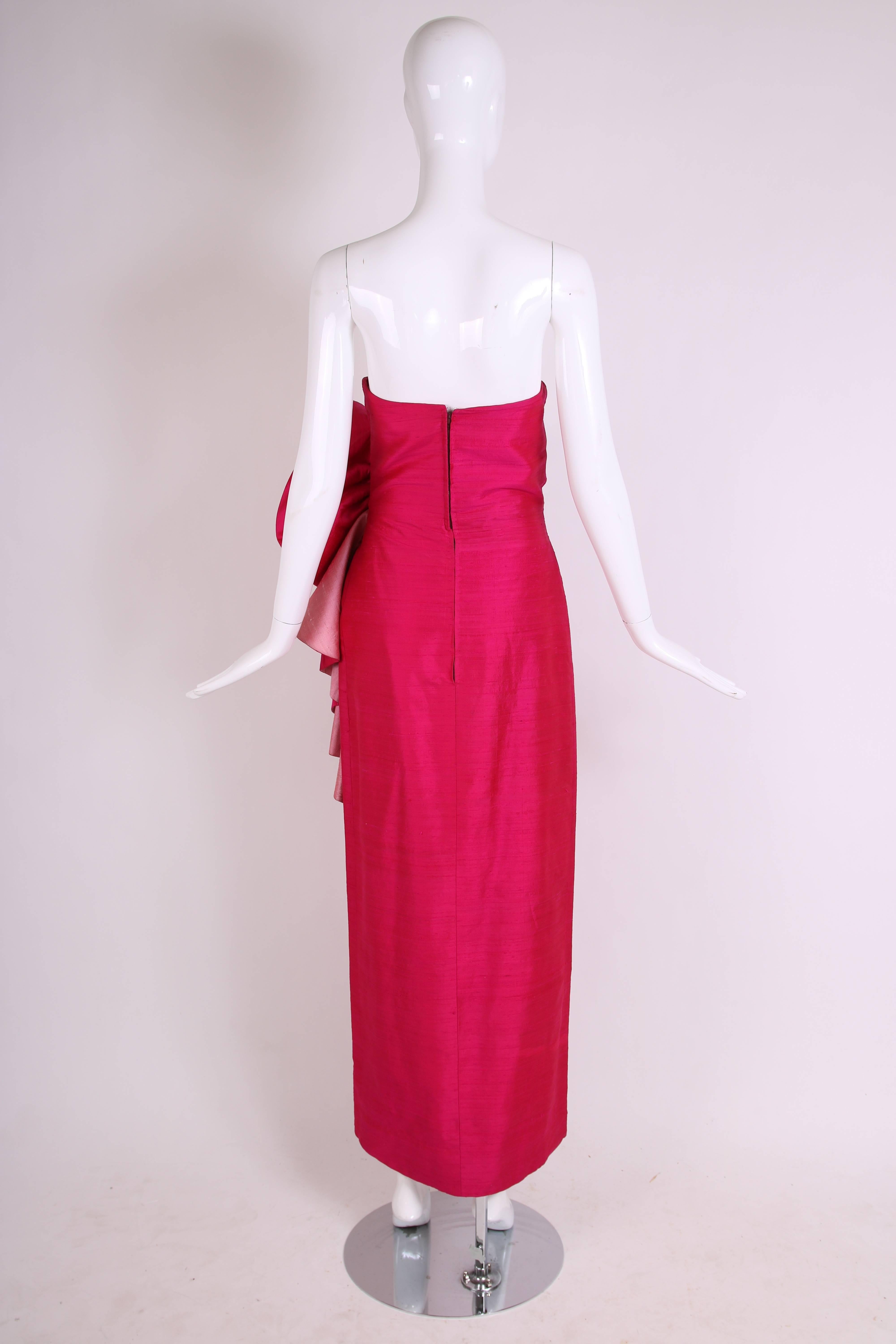 Women's Roberto Capucci Fuchsia Silk Evening Gown w/Oversized Rosette & Shawl Ca.1980