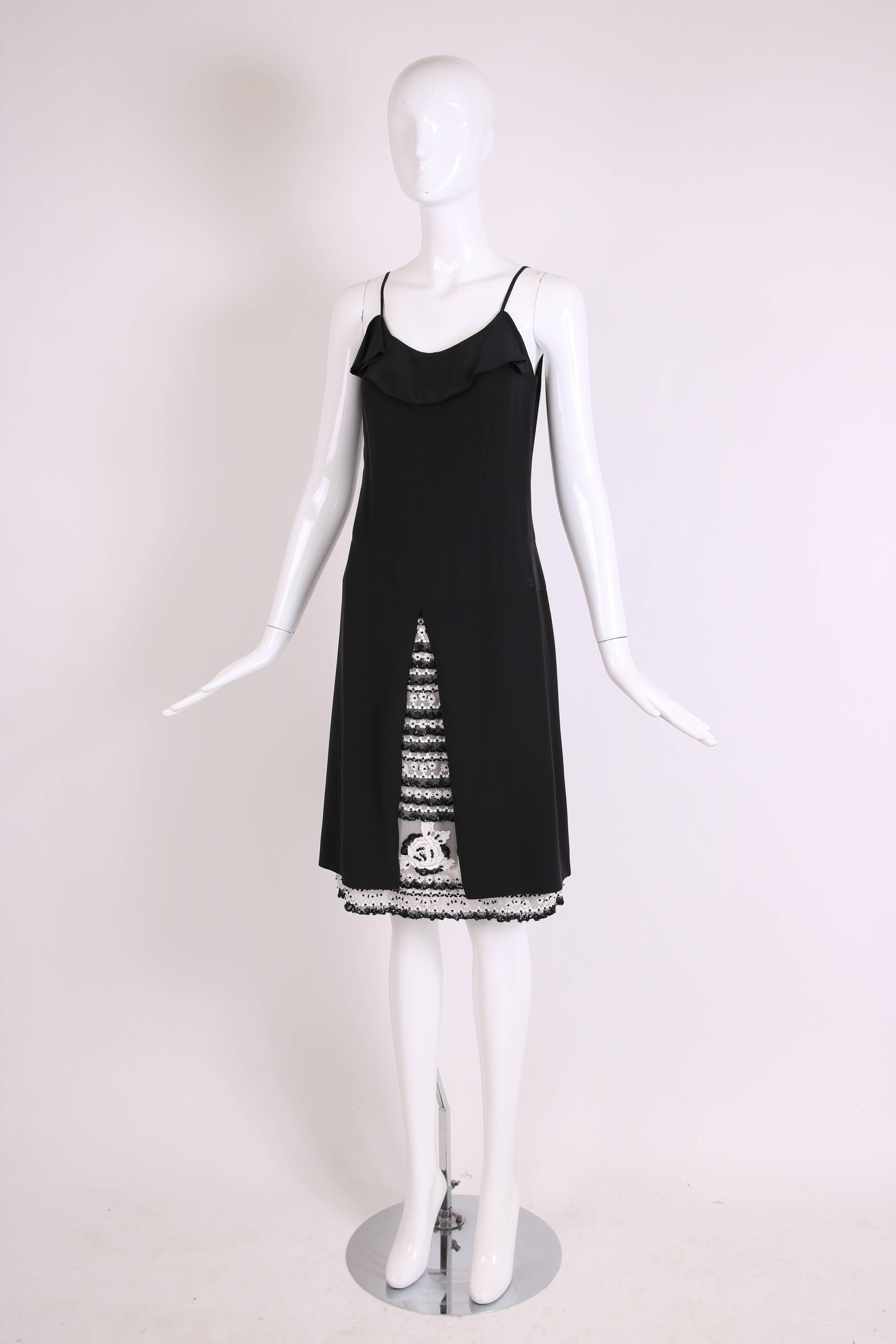 2001 Chanel Black Silk Cocktail Dress w/Lesage Beading, Lace & Appliques In Excellent Condition In Studio City, CA
