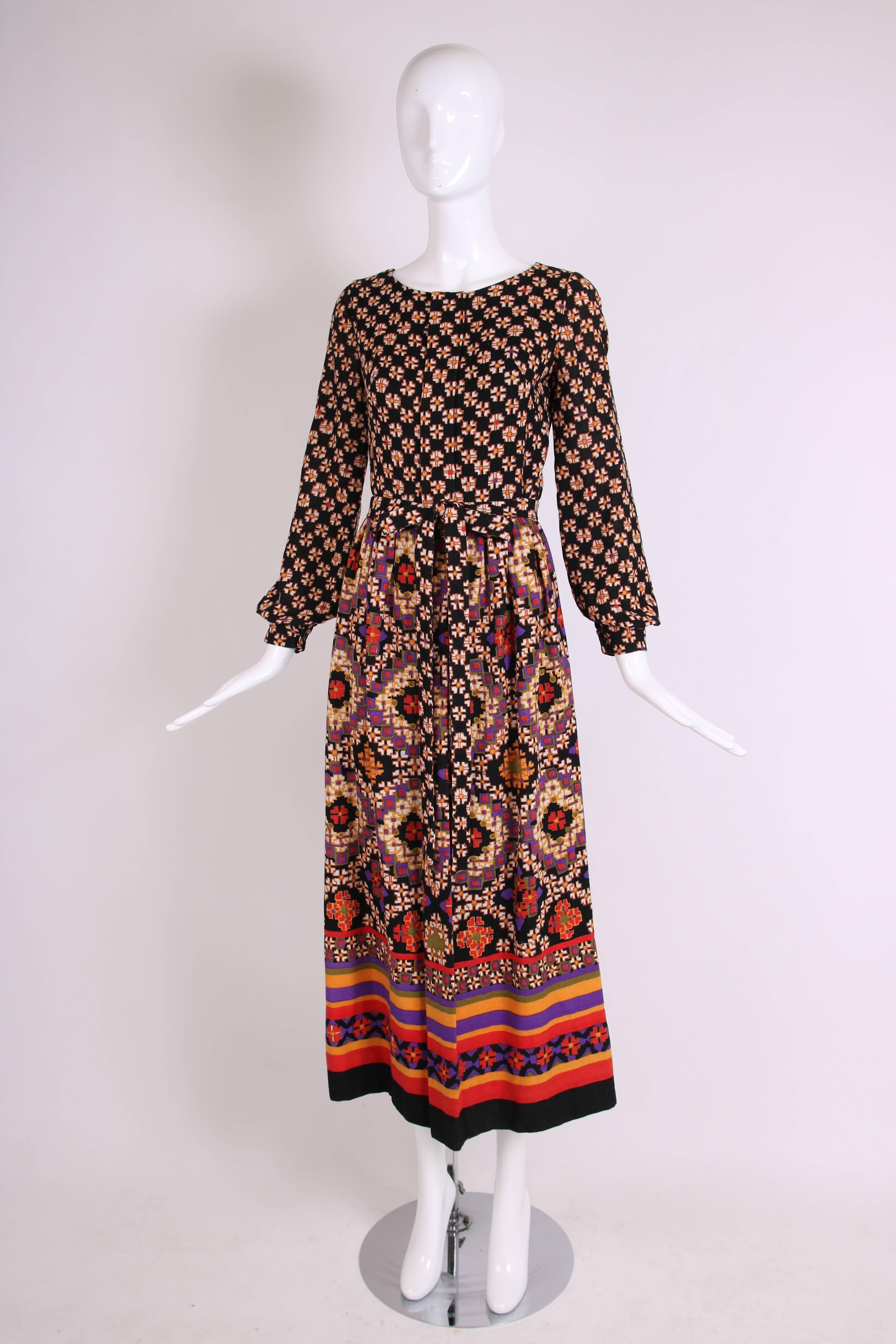 Black 1970's Lanvin Geometric Print Maxi Dress