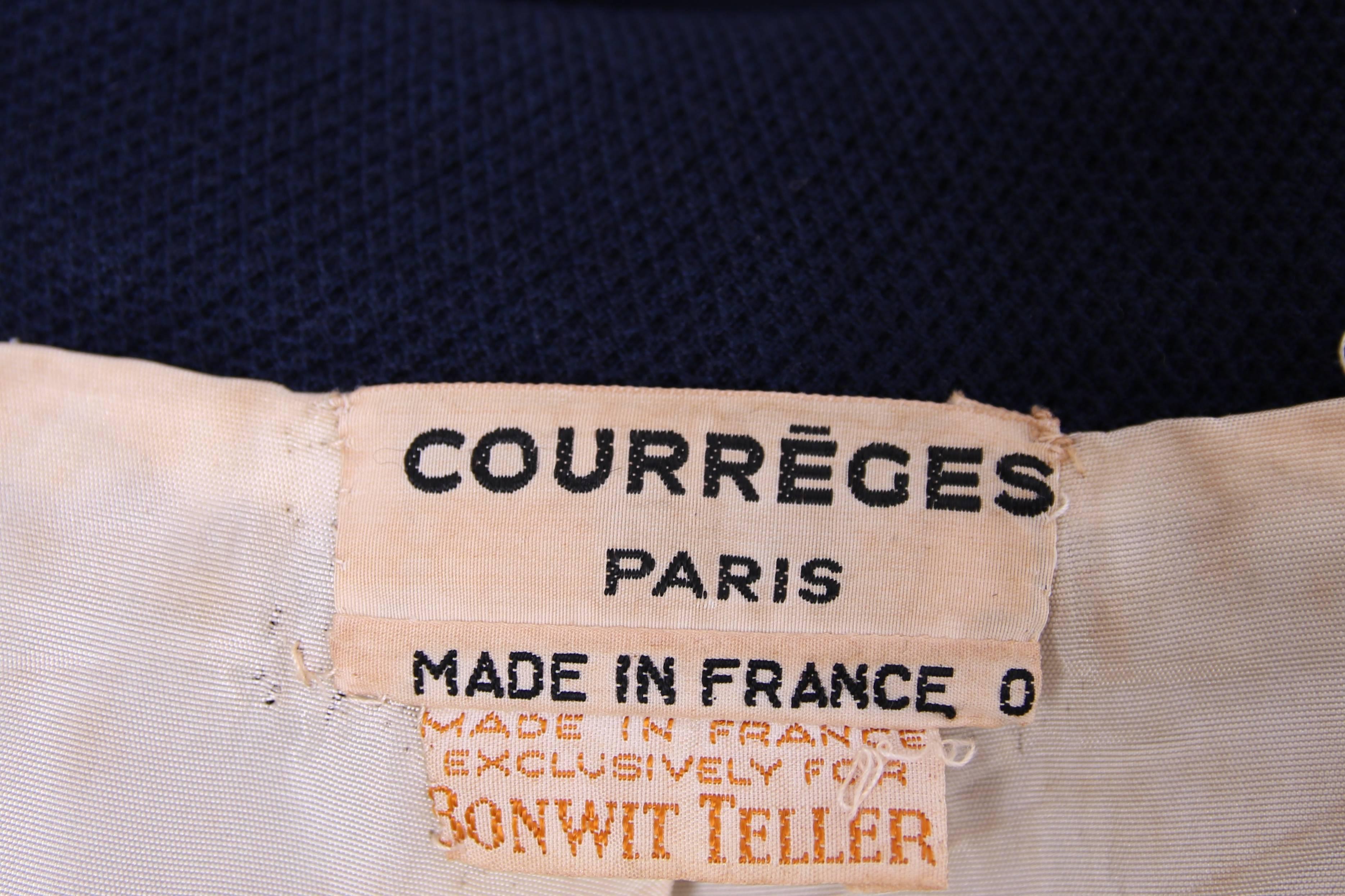 1960's Courreges for Bonwit Teller Navy Mod Space Age Wool Double-Breasted Coat 2