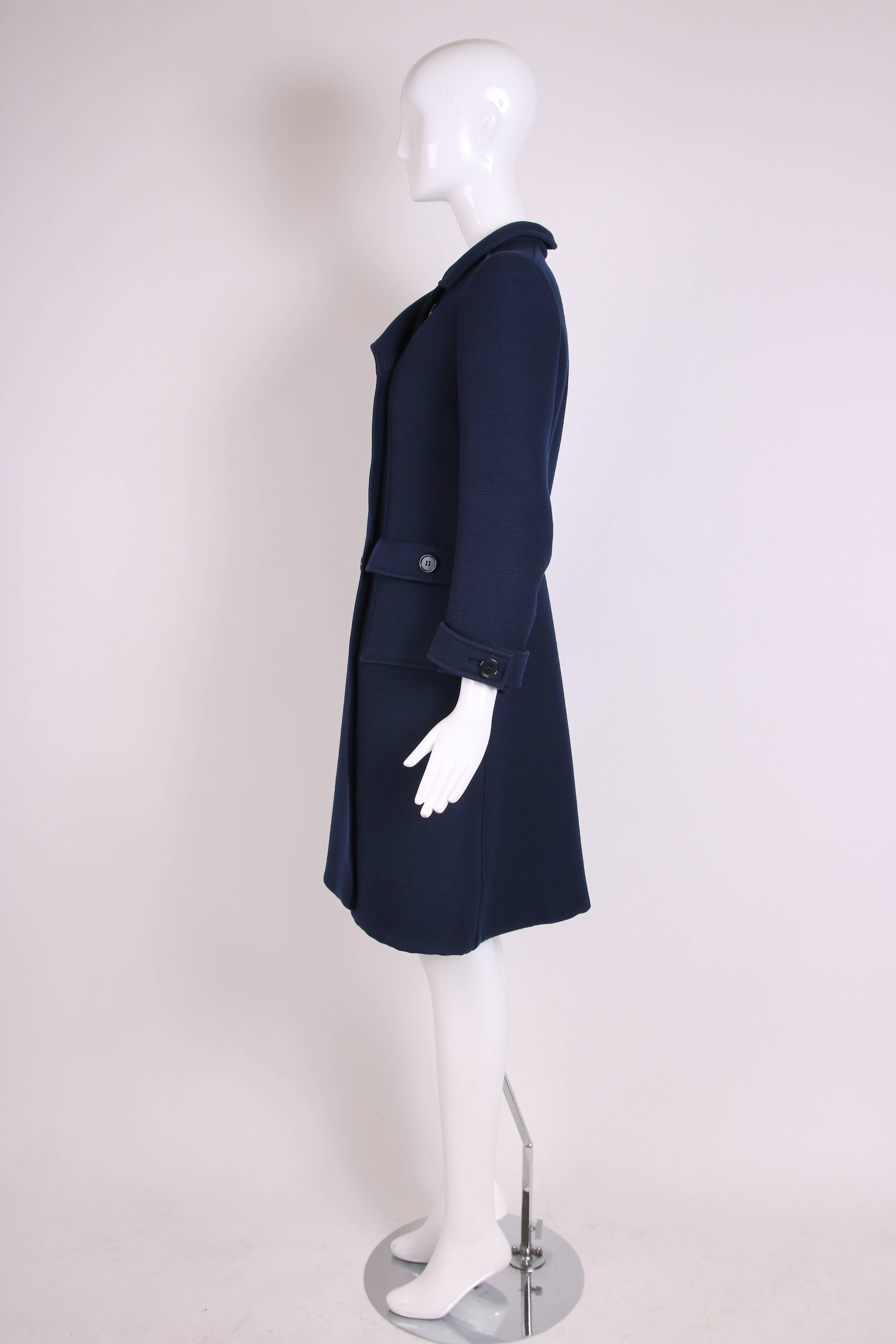 1960's Courreges for Bonwit Teller Navy Mod Space Age Wool Double-Breasted Coat In Excellent Condition In Studio City, CA