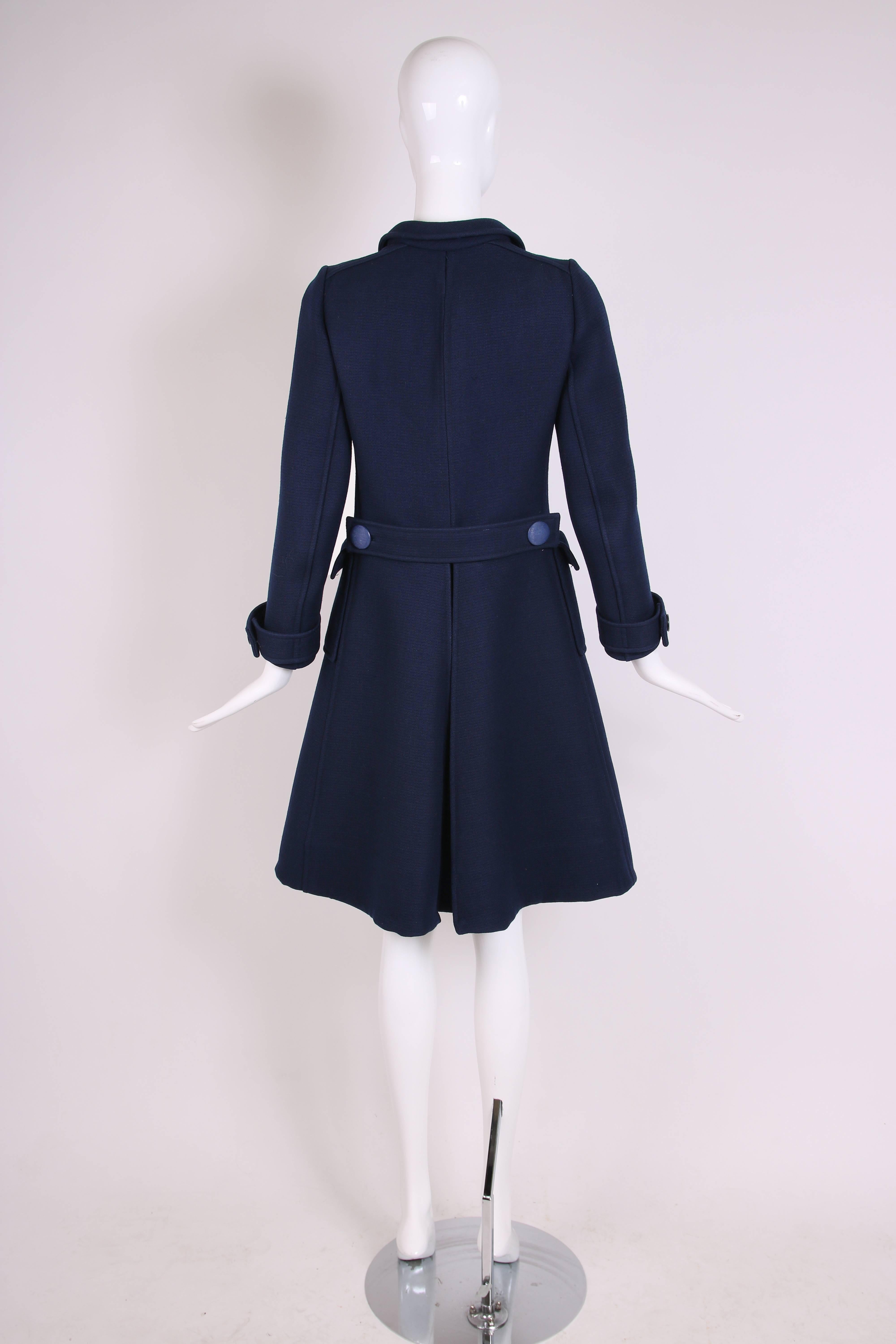 Women's 1960's Courreges for Bonwit Teller Navy Mod Space Age Wool Double-Breasted Coat