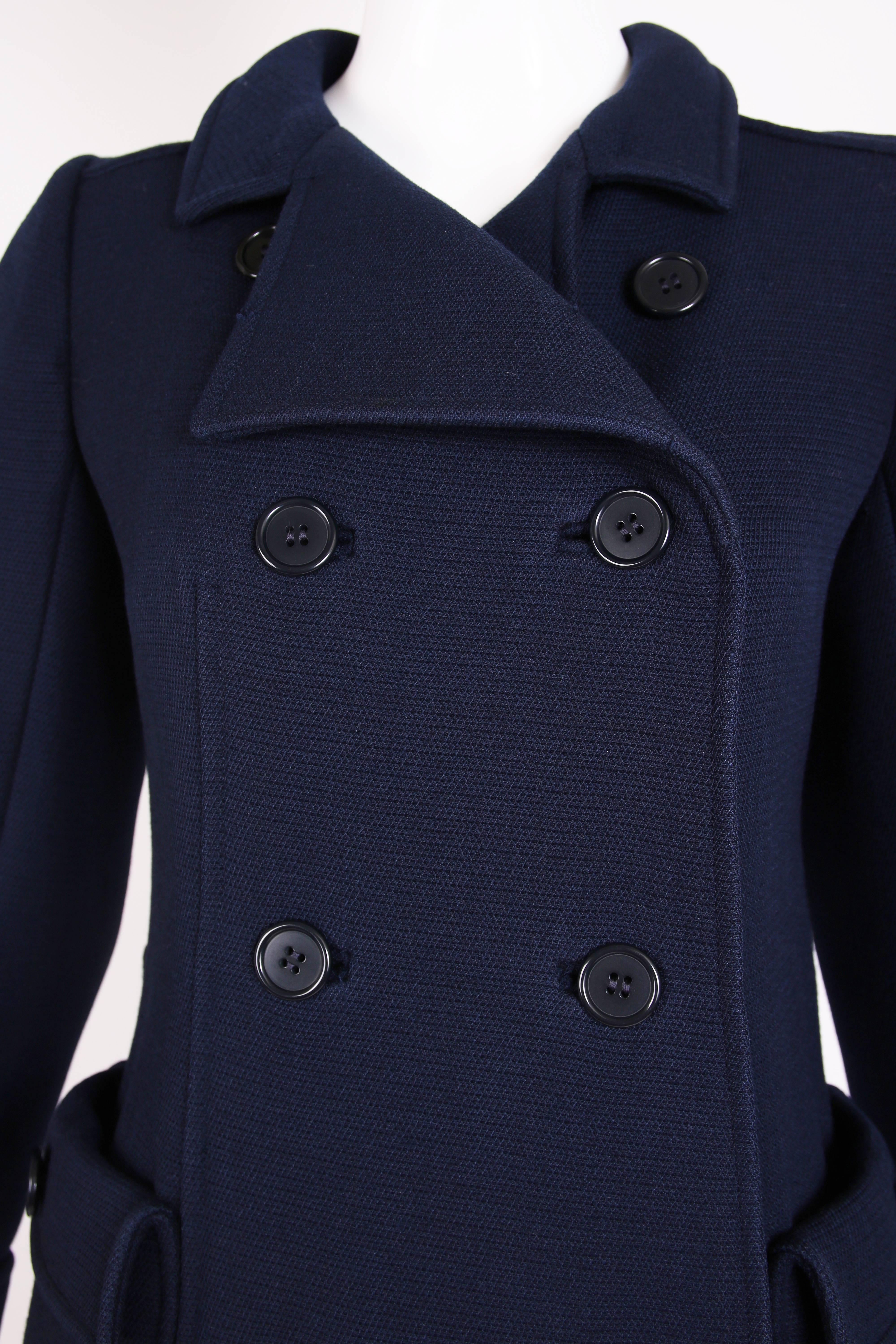 1960's Courreges for Bonwit Teller Navy Mod Space Age Wool Double-Breasted Coat 1