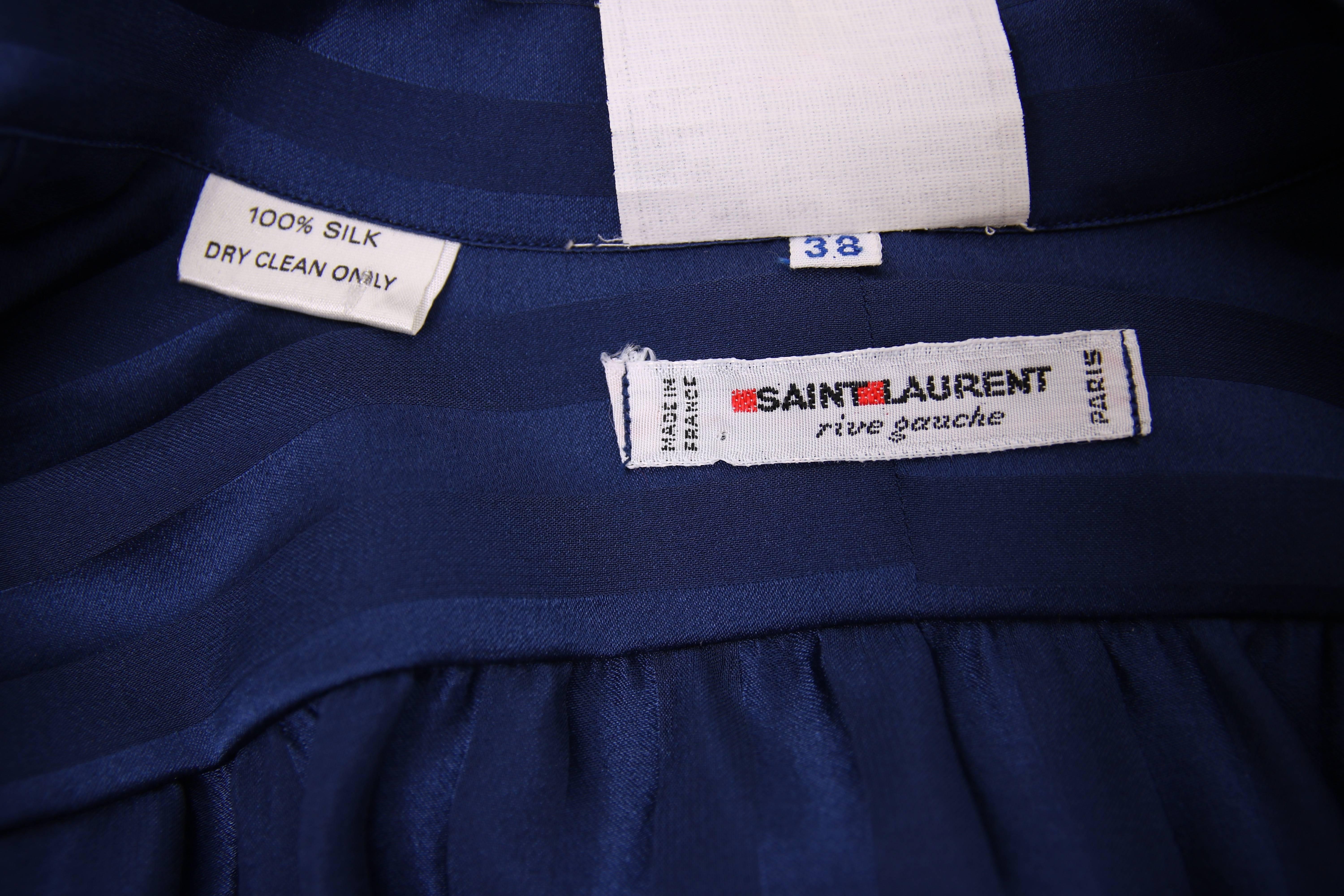 Vintage Yves Saint Laurent Blue Striped Silk Blouse w/Pussy Bow 2