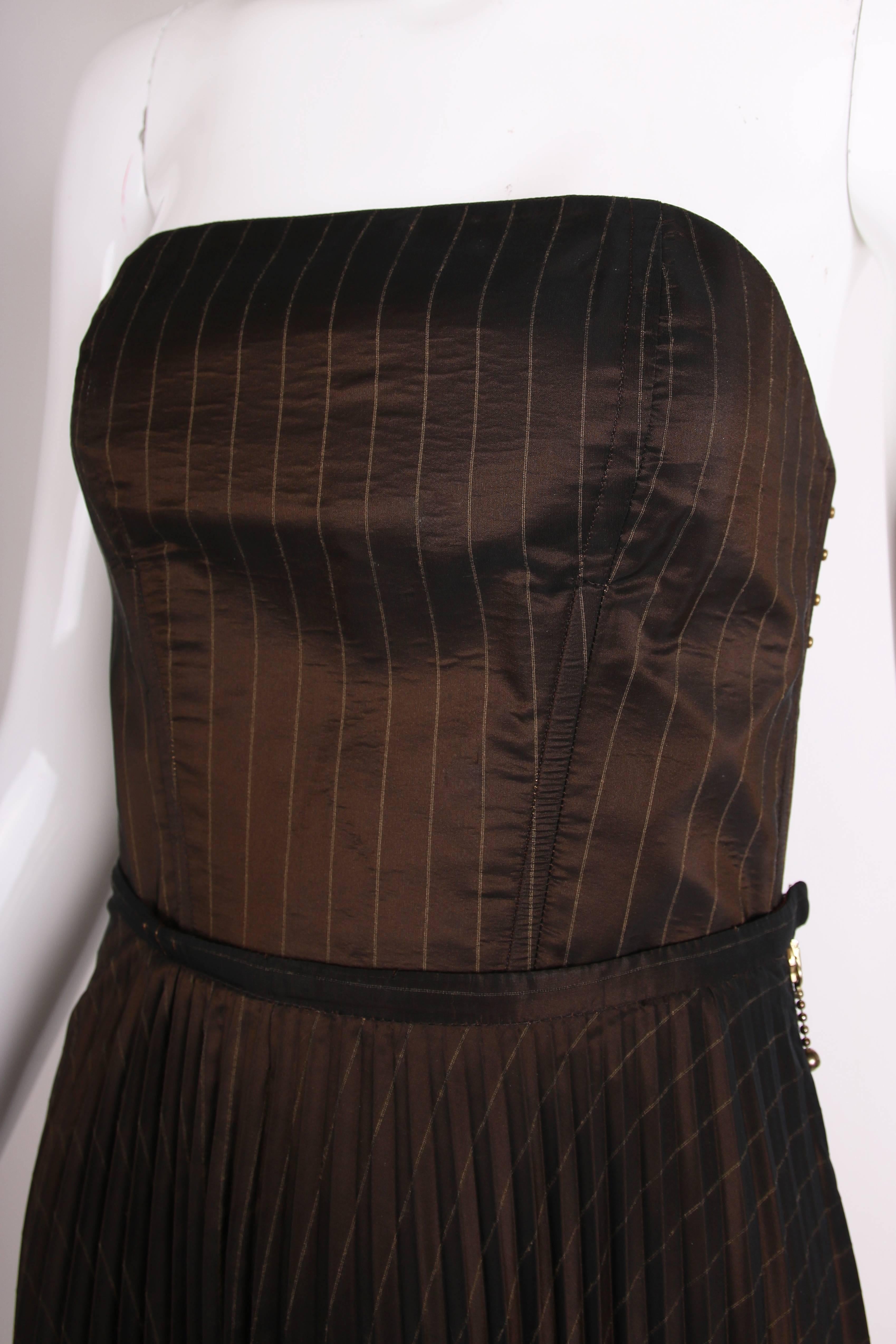 1990's Jean Paul Gaultier Striped Bustier & Pleated Skirt Ensemble For Sale 1