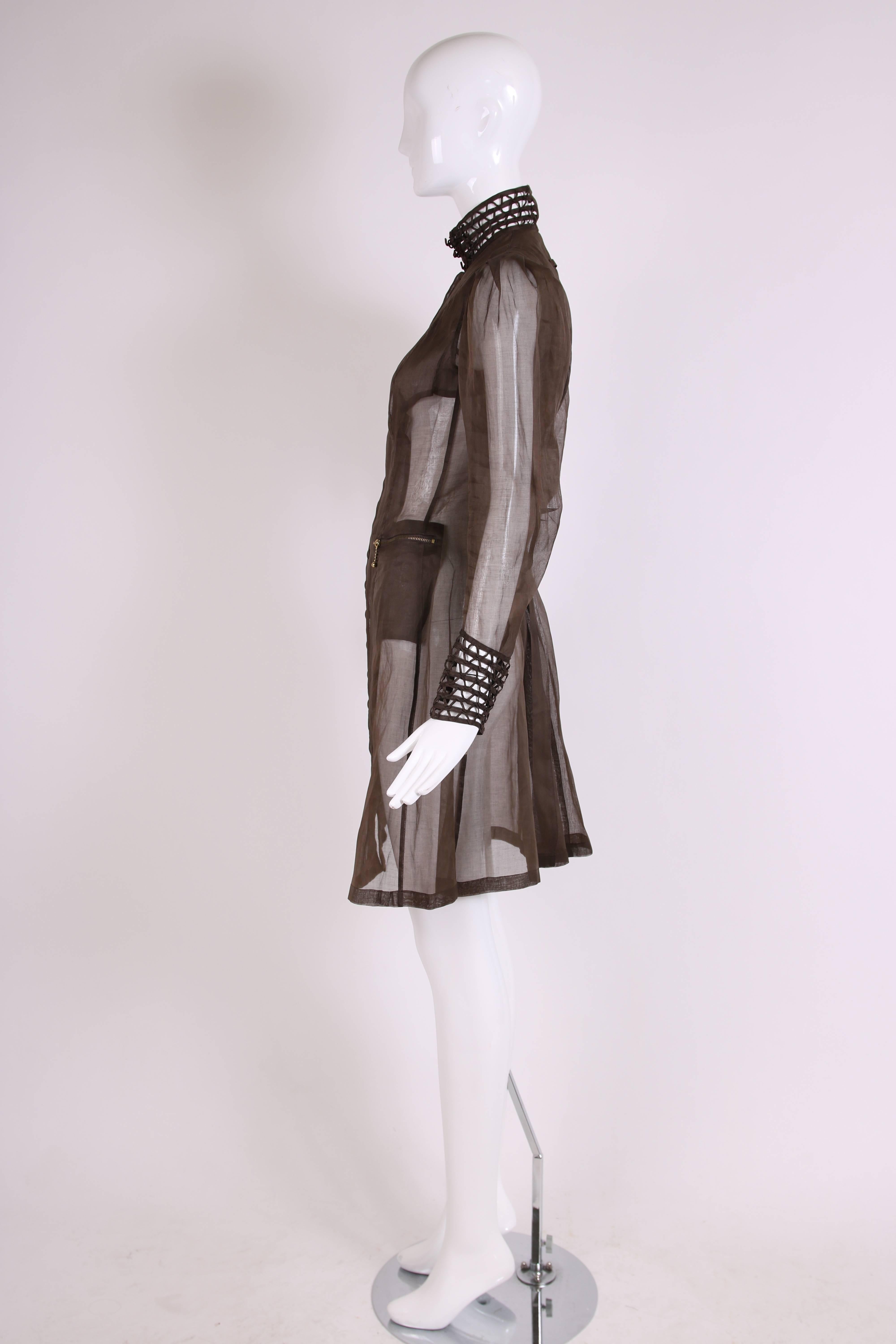 Black Jean Paul Gaultier Brown Sheer Silk Gazar Coat Dress c.1995-1998