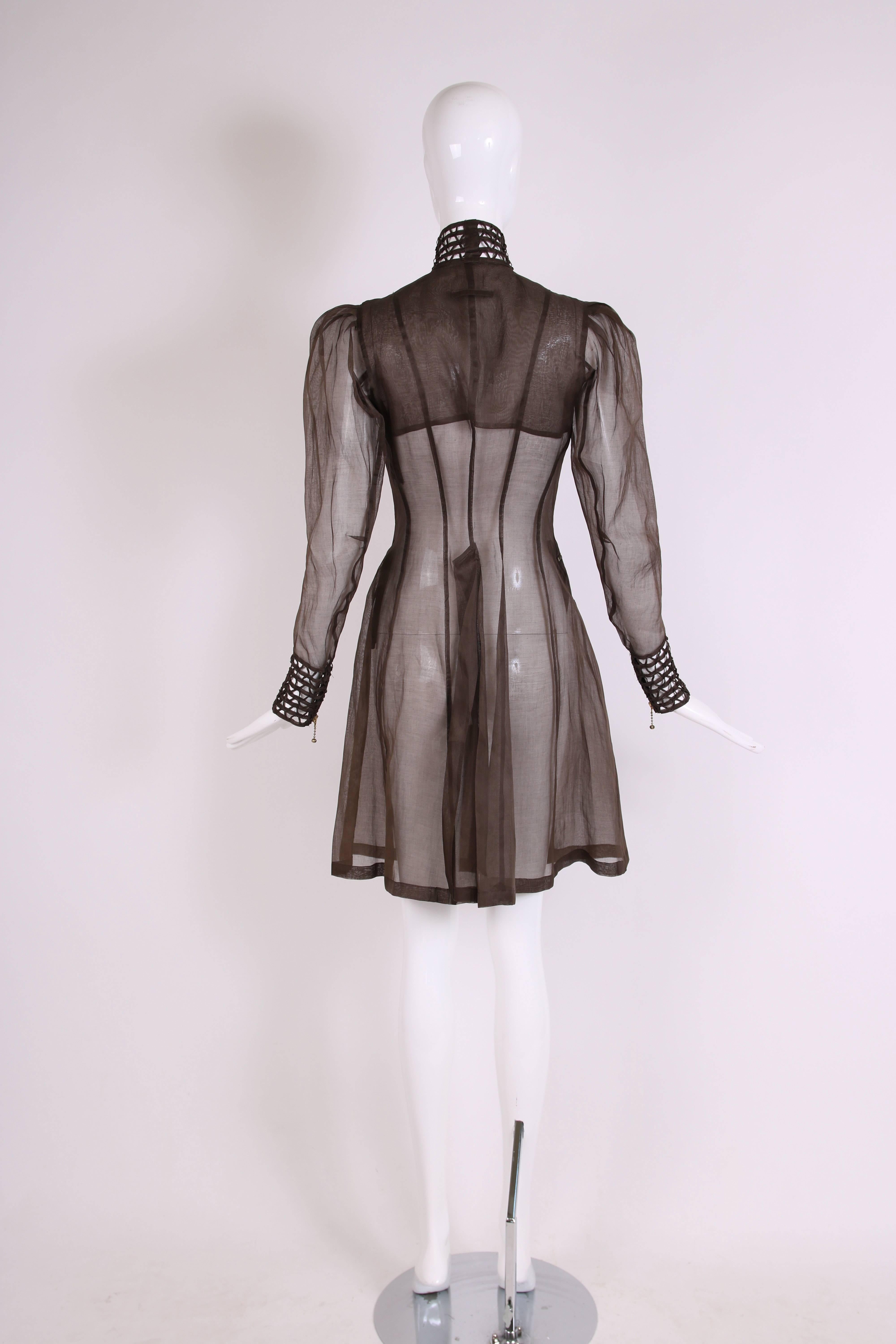 Jean Paul Gaultier Brown Sheer Silk Gazar Coat Dress c.1995-1998 In Excellent Condition In Studio City, CA