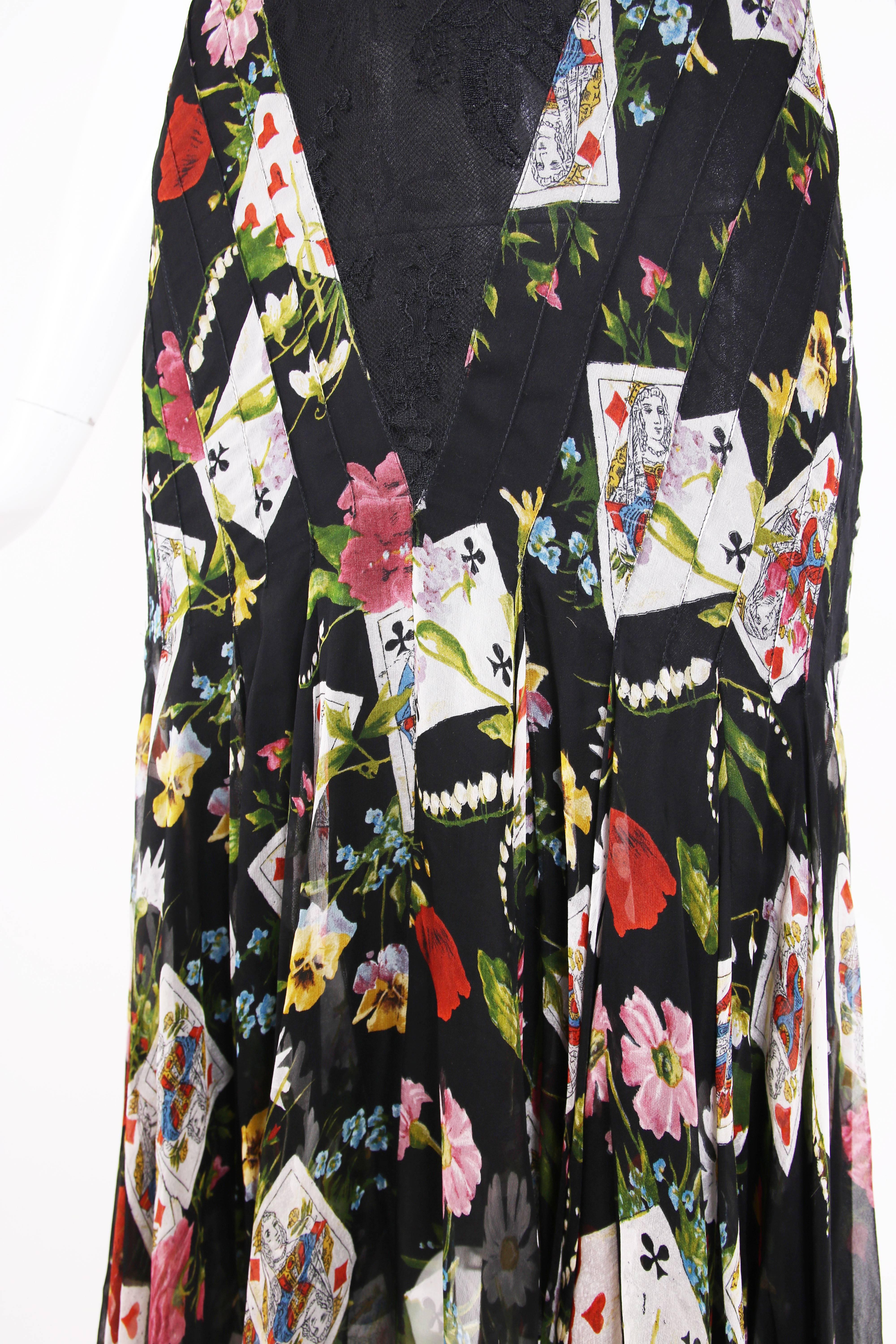 Black  Christian Dior by Galliano Chiffon & Lace Playing Card Print Cocktail Dress For Sale