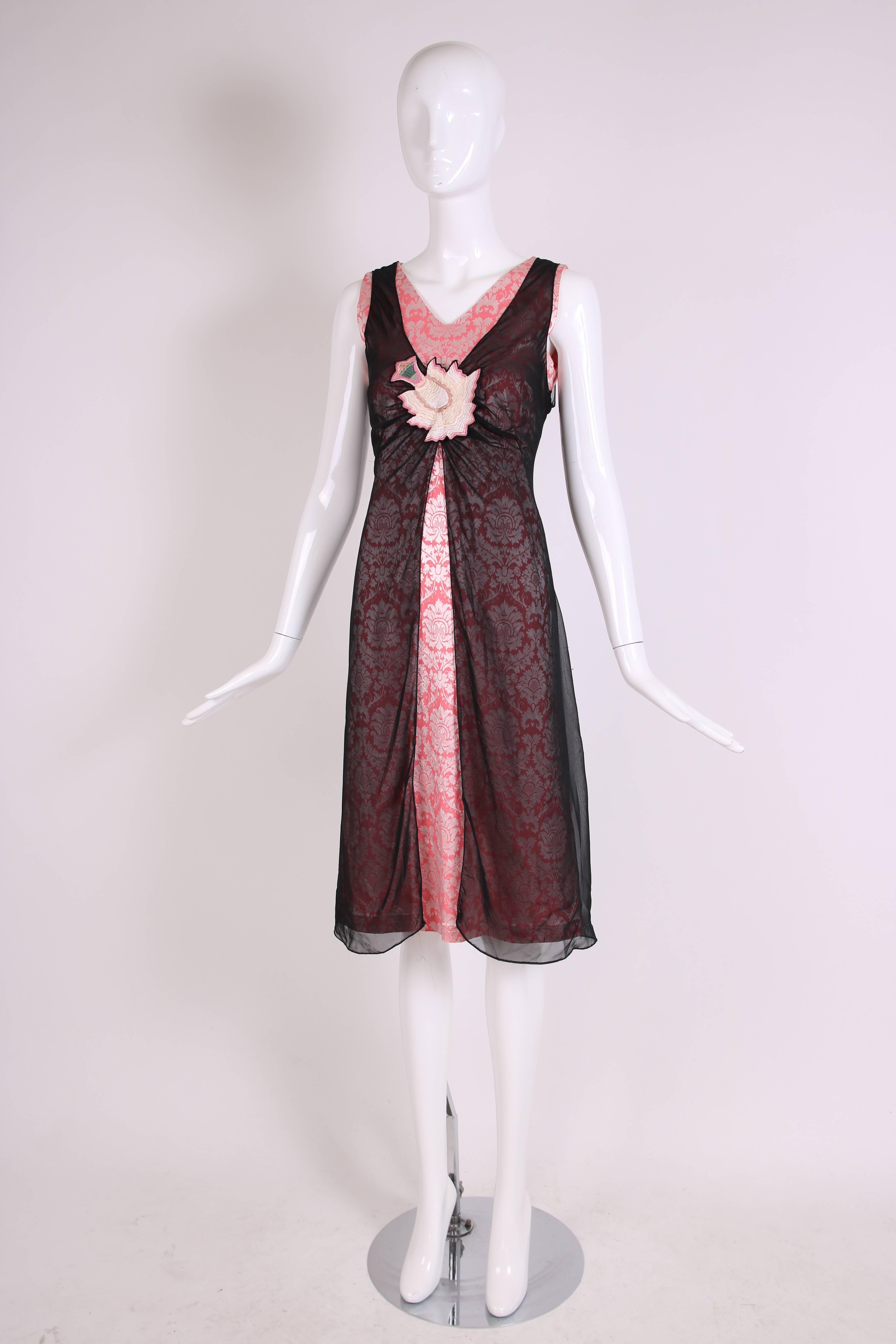 Women's Rare Alexander McQueen Sleeveless Brocade Dress W/Sheer Black Overlay Ca. 1996 For Sale