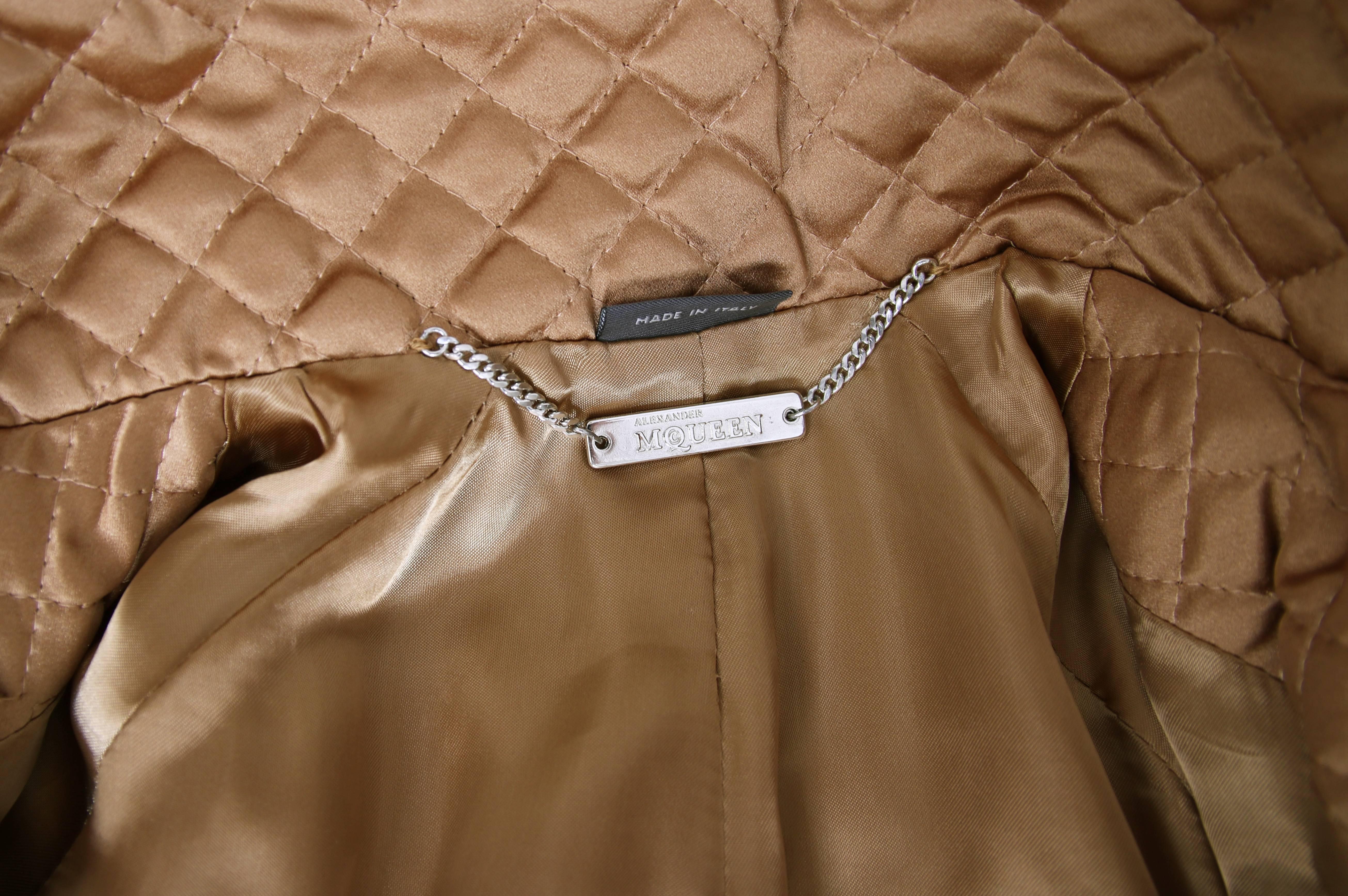 Alexander McQueen Gold Quilted Satin Cocoon Jacket Coat with Belt, 2007 2