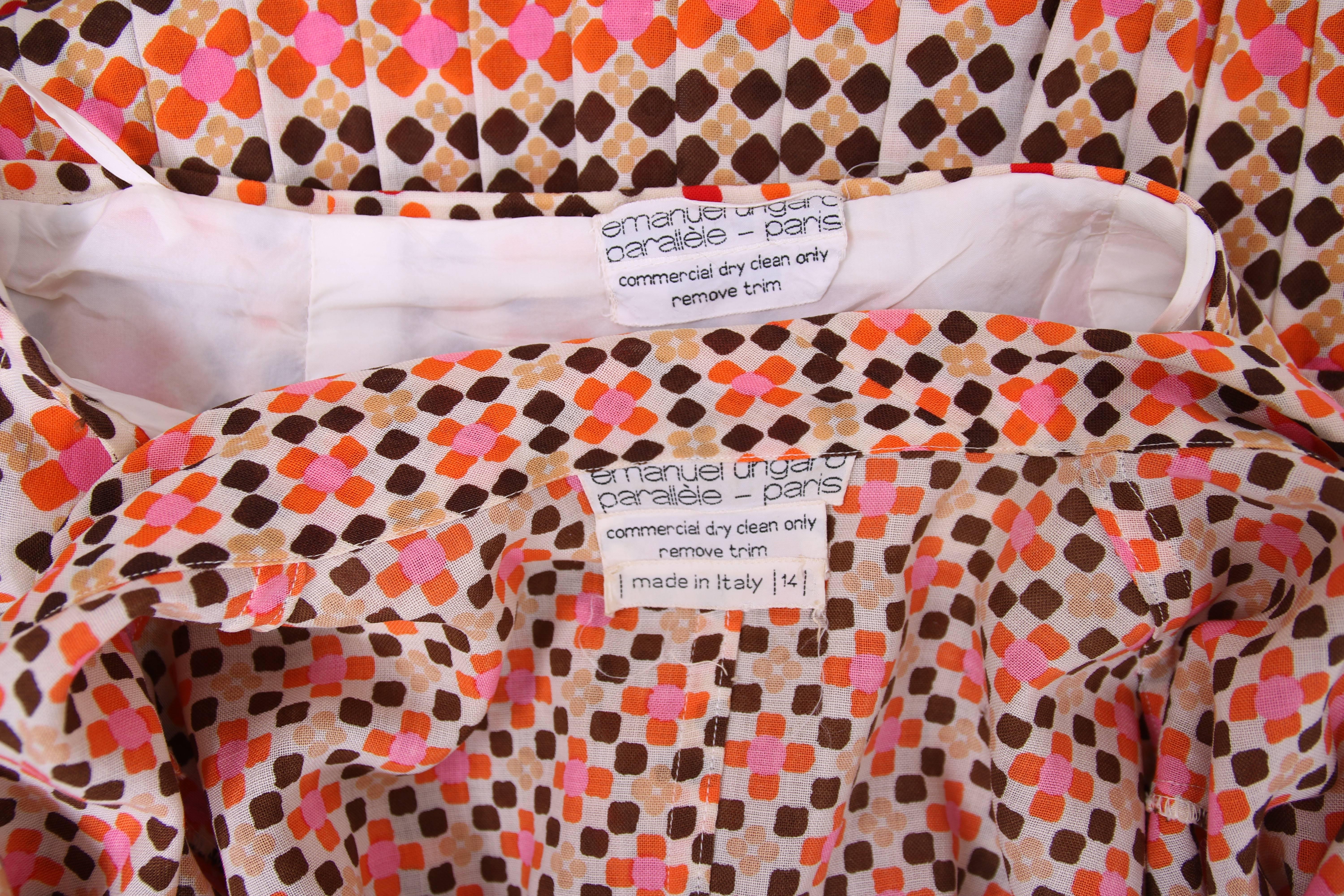 1970's Emanuel Ungaro Geometric Print Two-Piece Blouse & Pleated Skirt Set 2