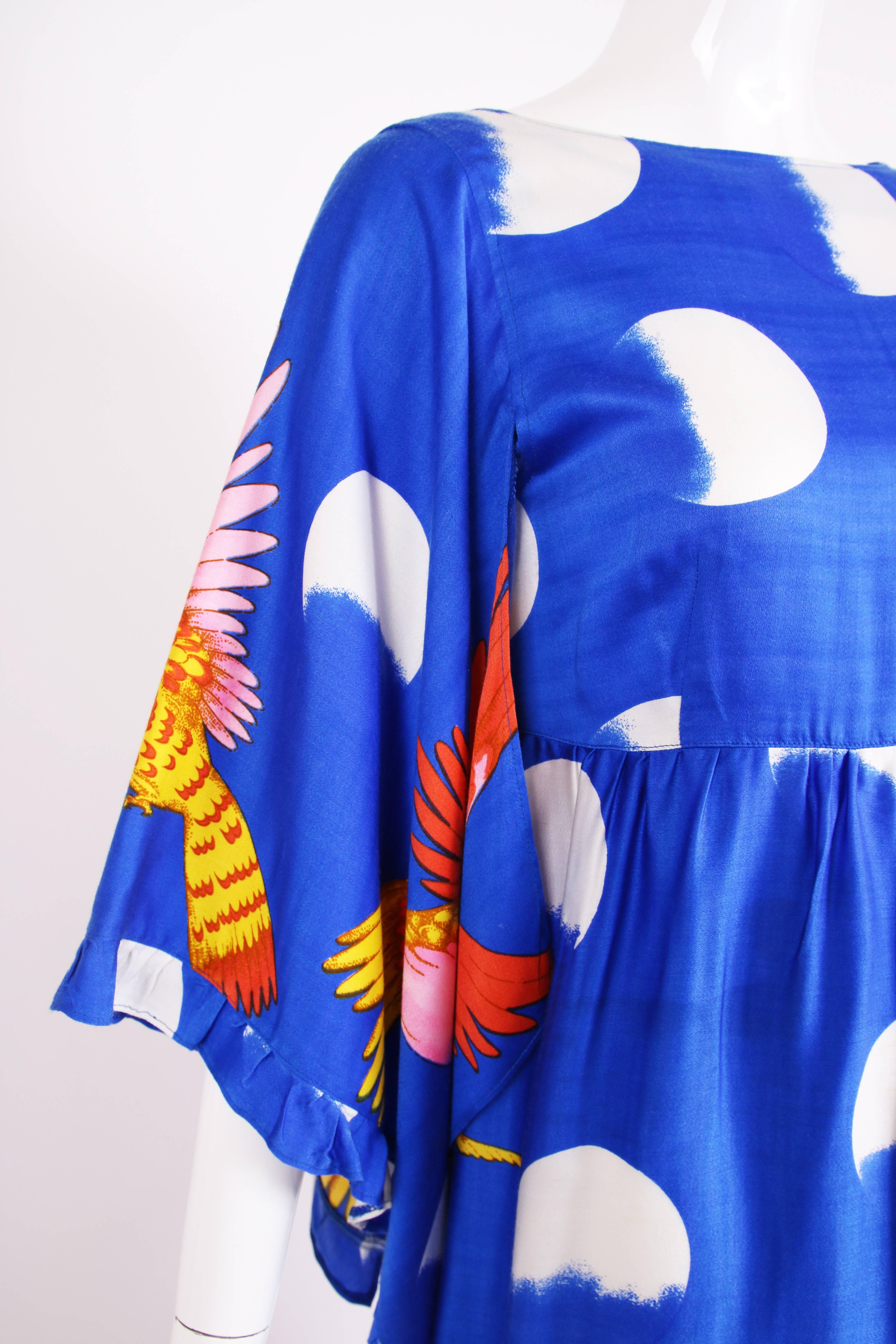 Women's Rare 1970's Hanae Mori Novelty Print Maxi Dress w/Angel Wing Sleeves 