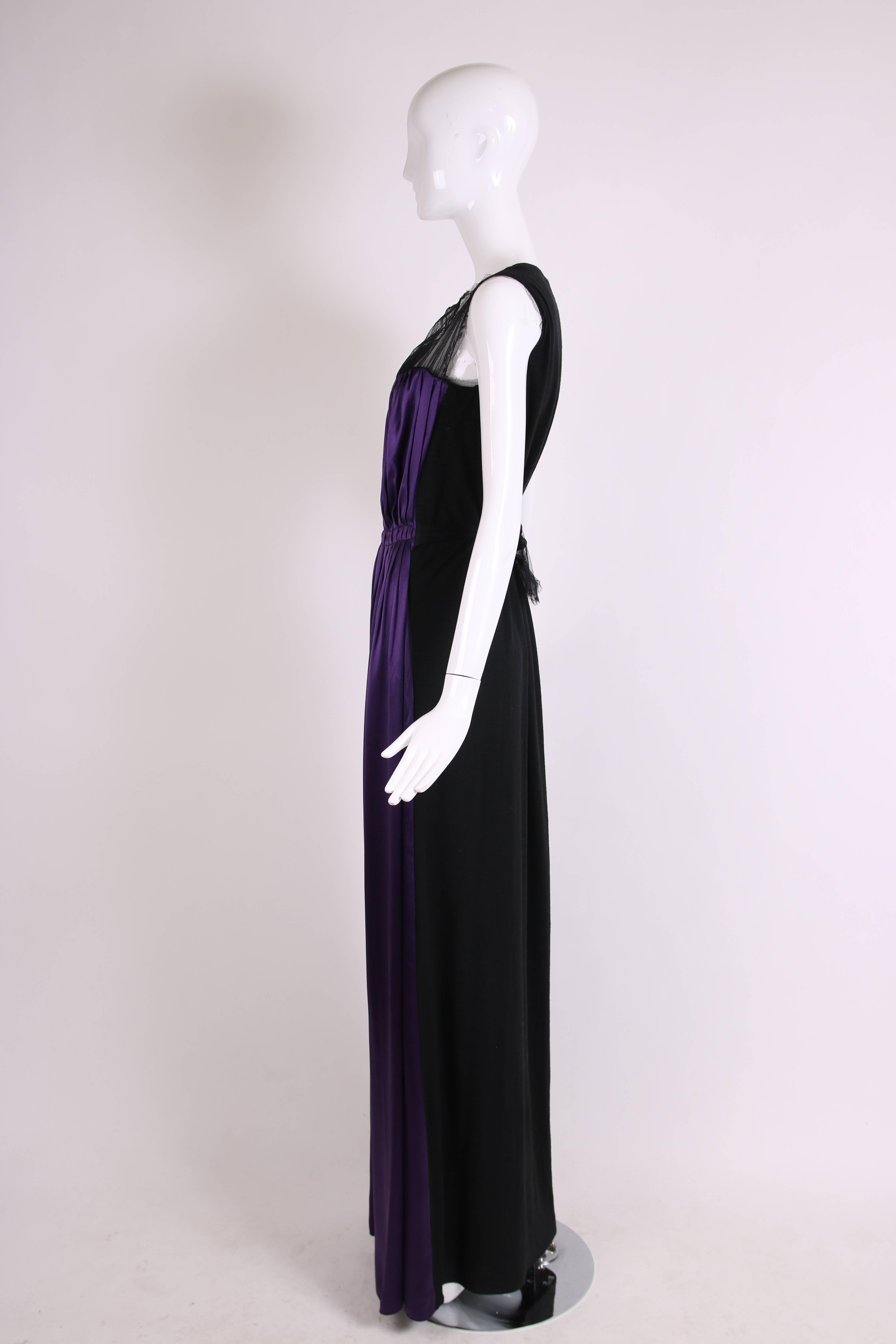 2006 Lanvin Purple & Black Evening Gown Dress w/ Illusion Top In Excellent Condition In Studio City, CA