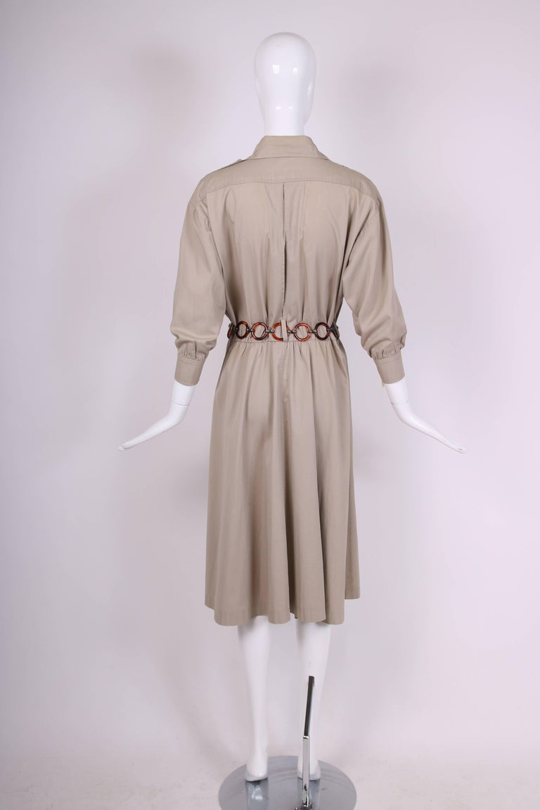 Women's Iconic 1970's Yves Saint Laurent YSL Tan Safari Coat Dress w/Circle Belt