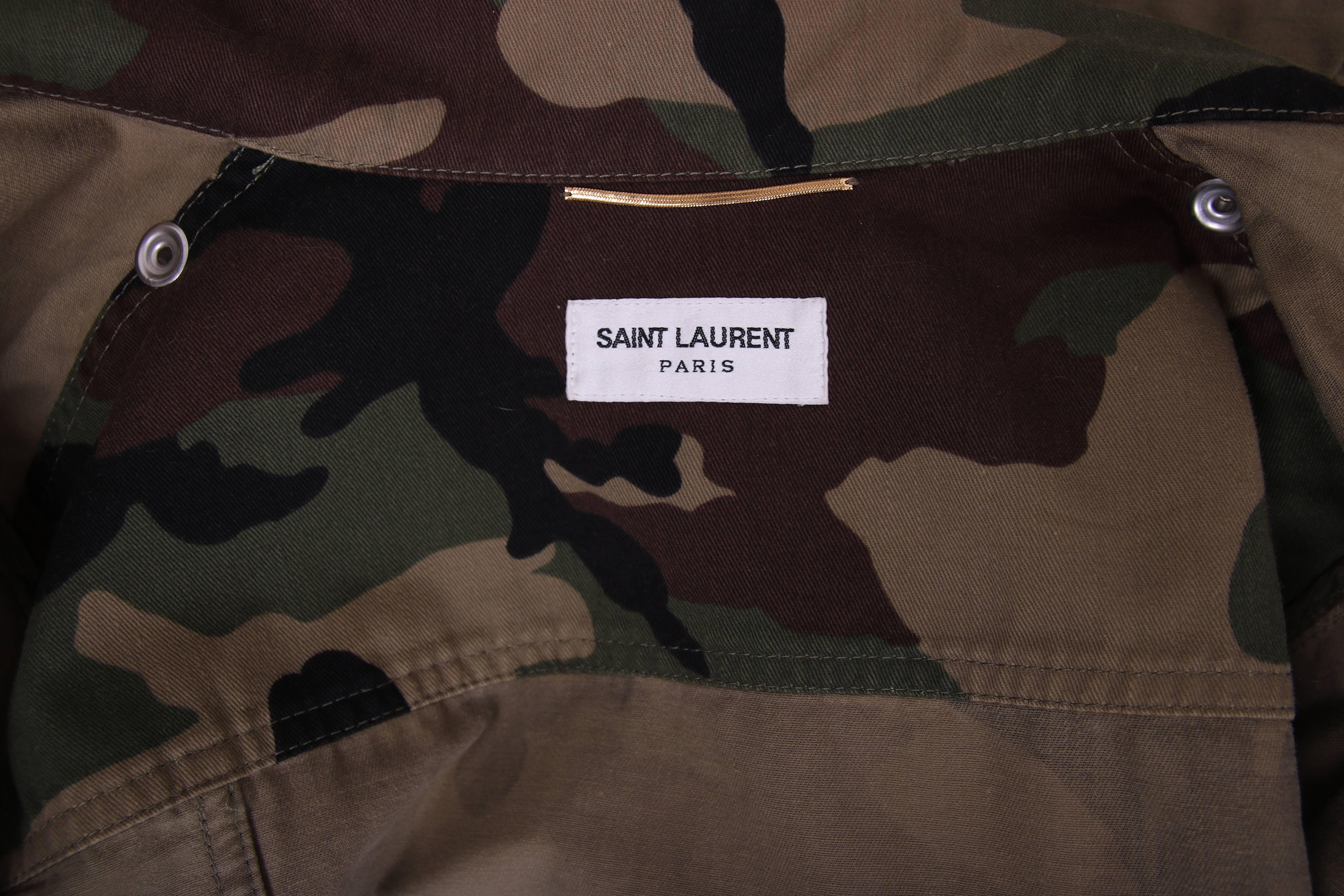 Women's 2015 Saint Laurent by Hedi Slimane Military Style Camouflage Jacket w/Gold Trim