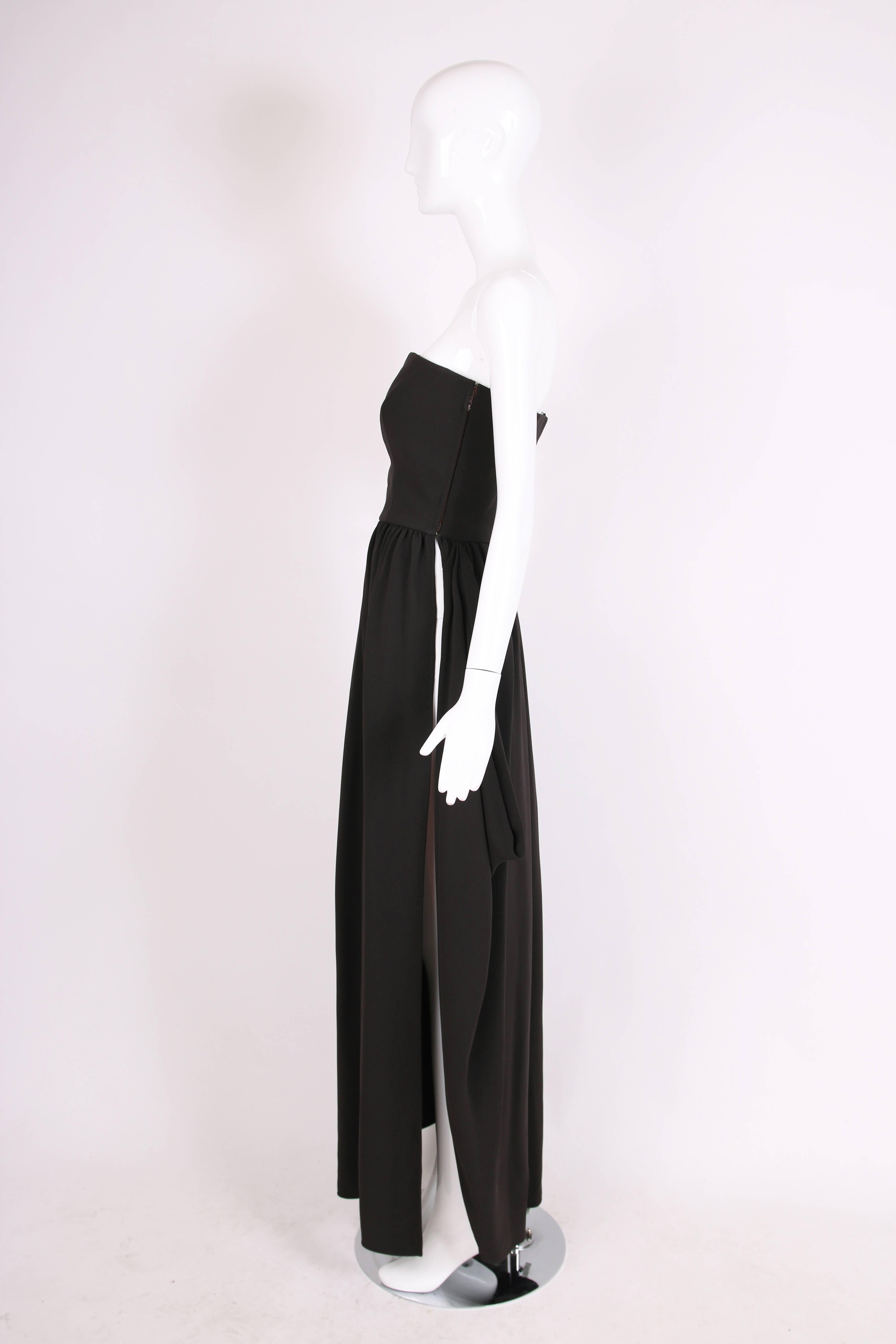 Black Giorgio Armani Brown Silk Strapless Evening Gown w/Asymmetric Open Sides For Sale