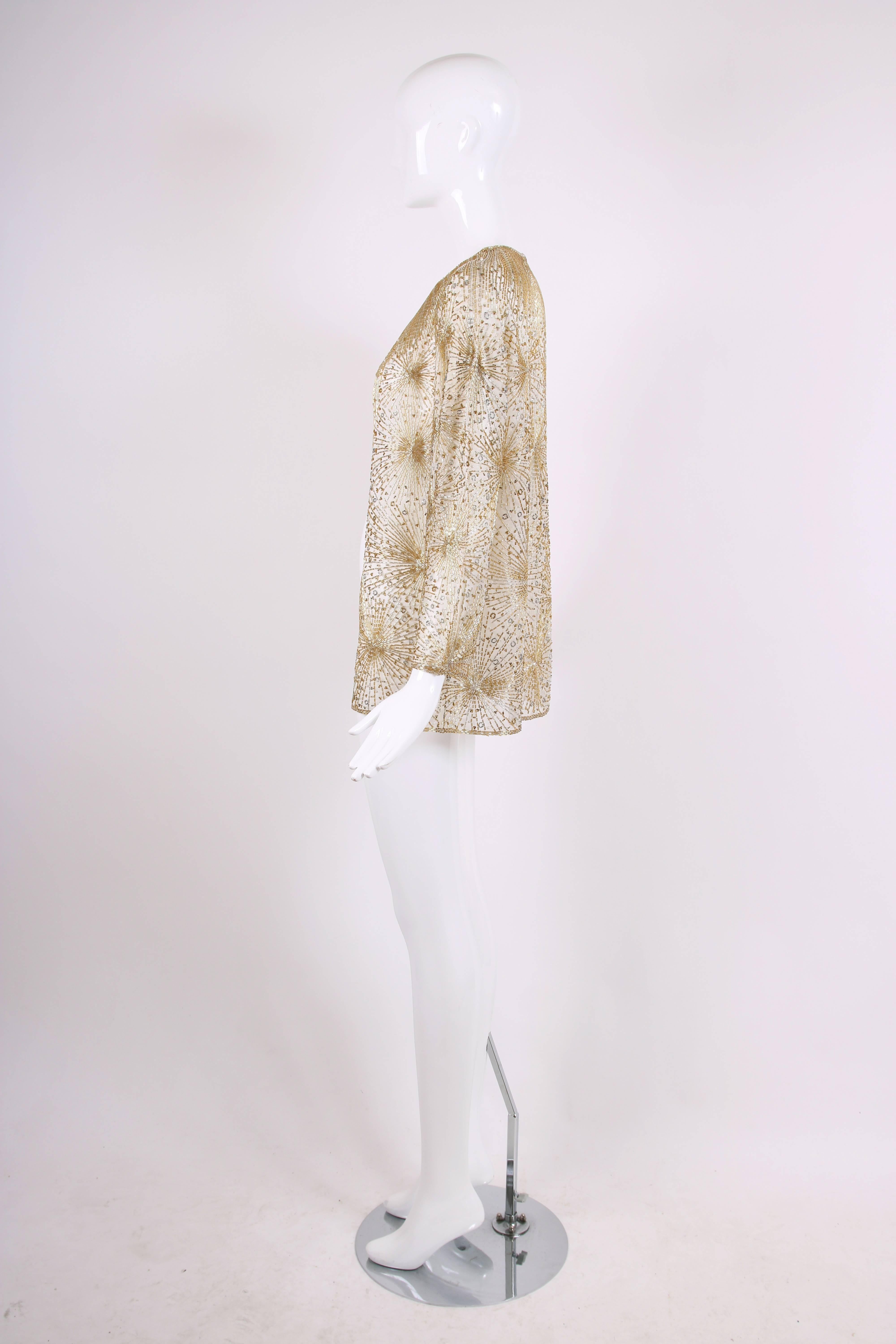 Beige 1981 Iconic Halston Gold & Silver Beaded Fireworks Jacket