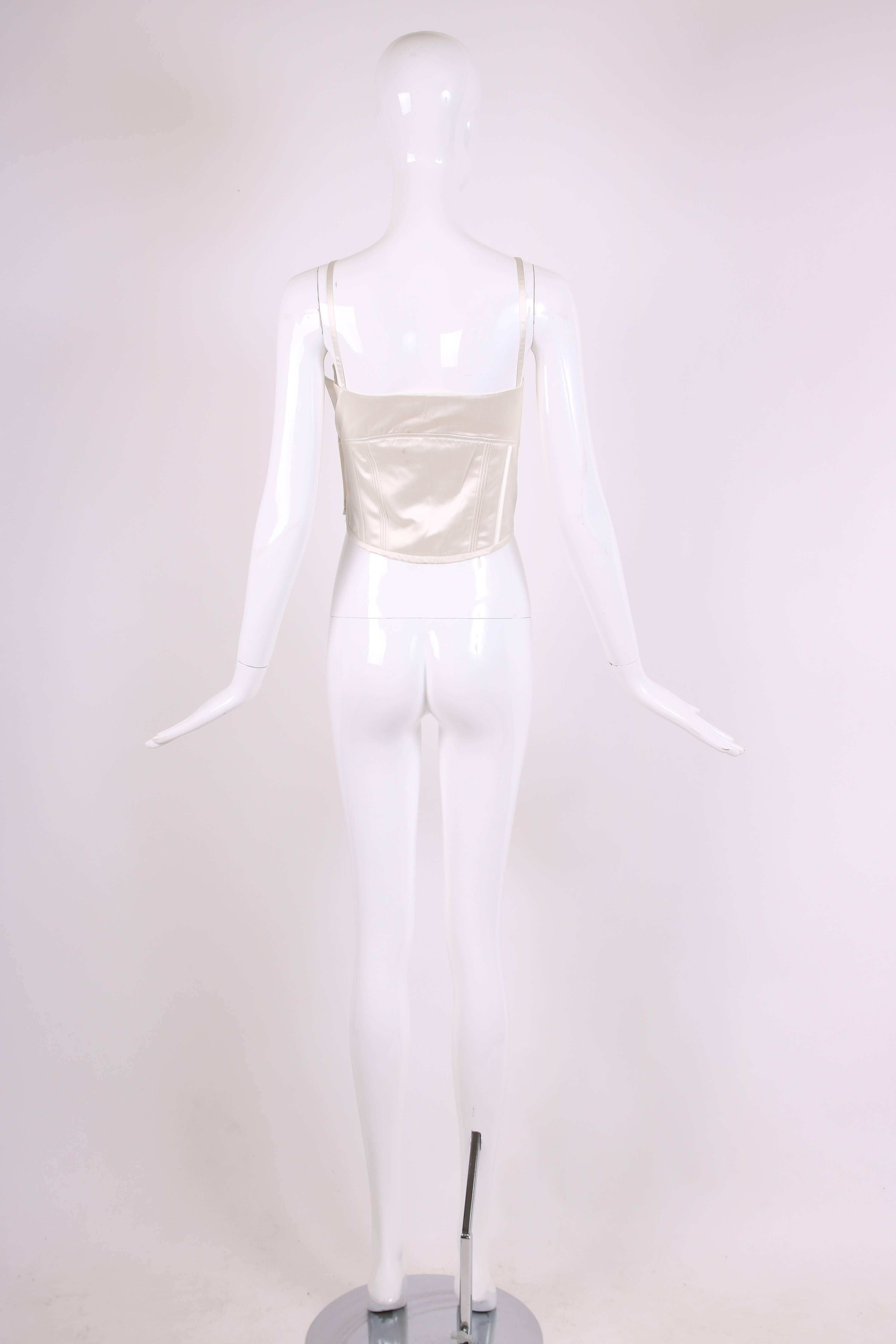 1995 Gianni Versace Ivory Satin Bustier w/Overstitching & Trapunto Detail In Excellent Condition In Studio City, CA