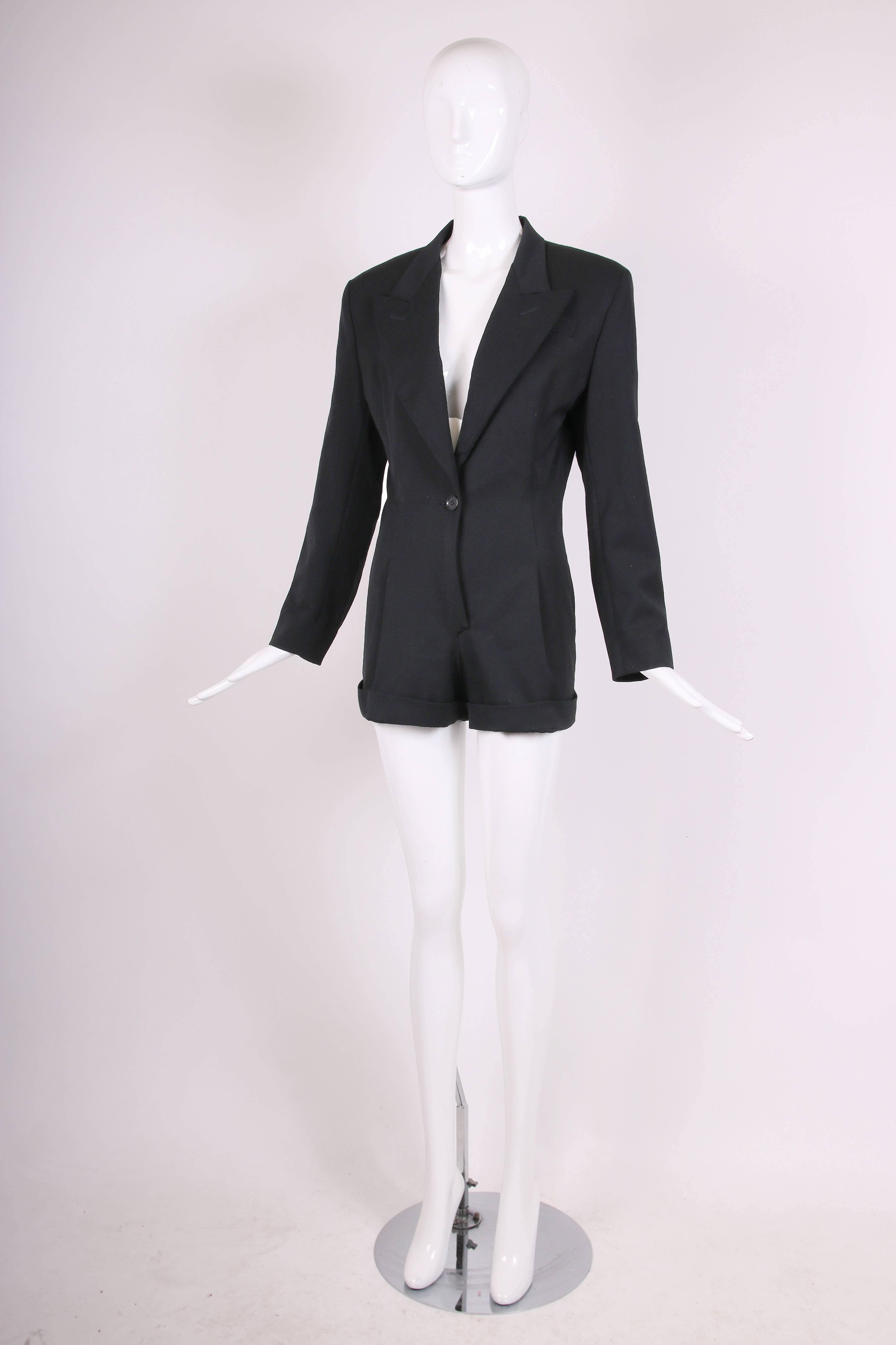 Vintage Norma Kamali Black Mini Romper w/Jacket Lapels In Excellent Condition In Studio City, CA