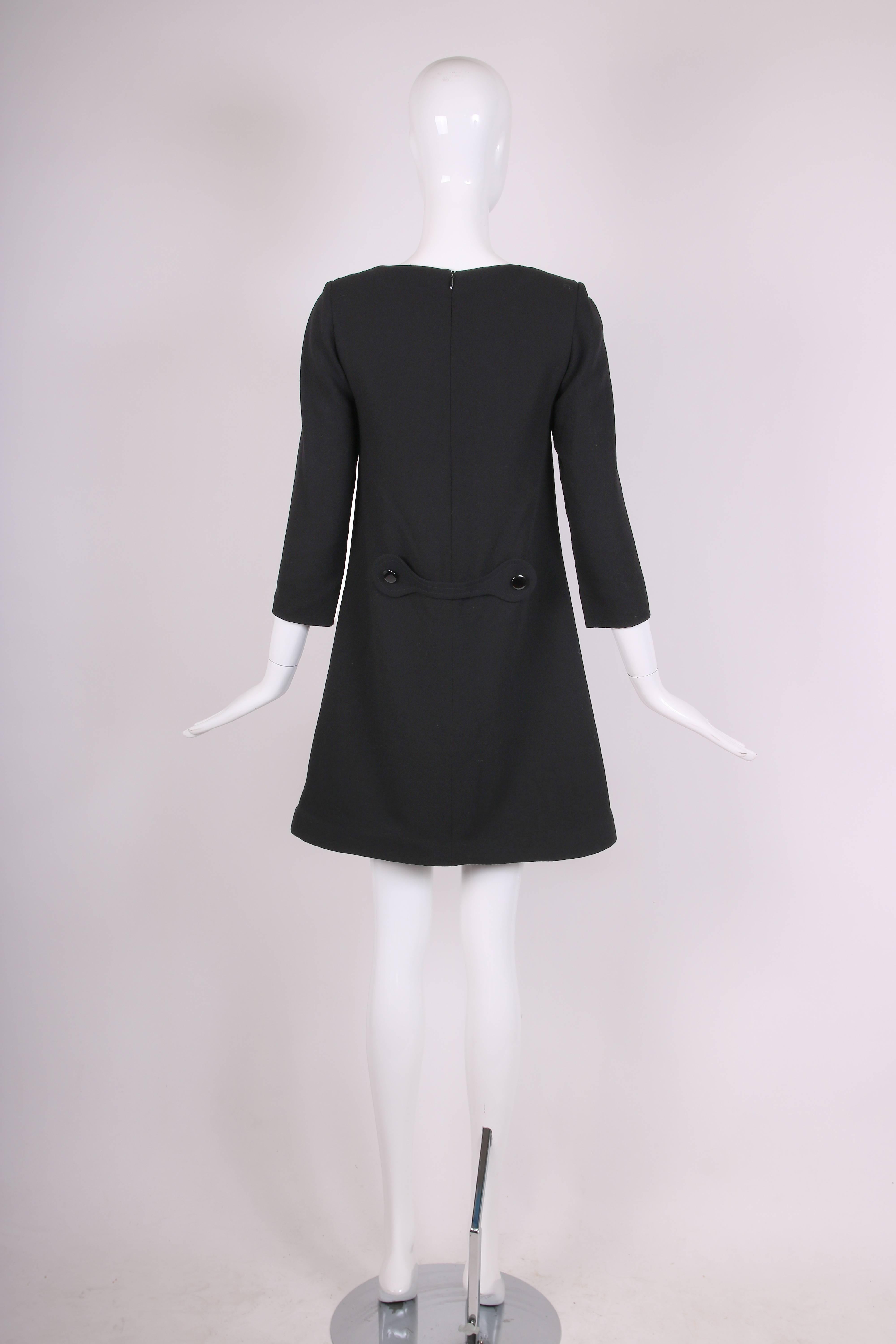 Pierre Cardin Haute Couture Mod Black Cocktail Dress w/Silver Pleather Pockets 1