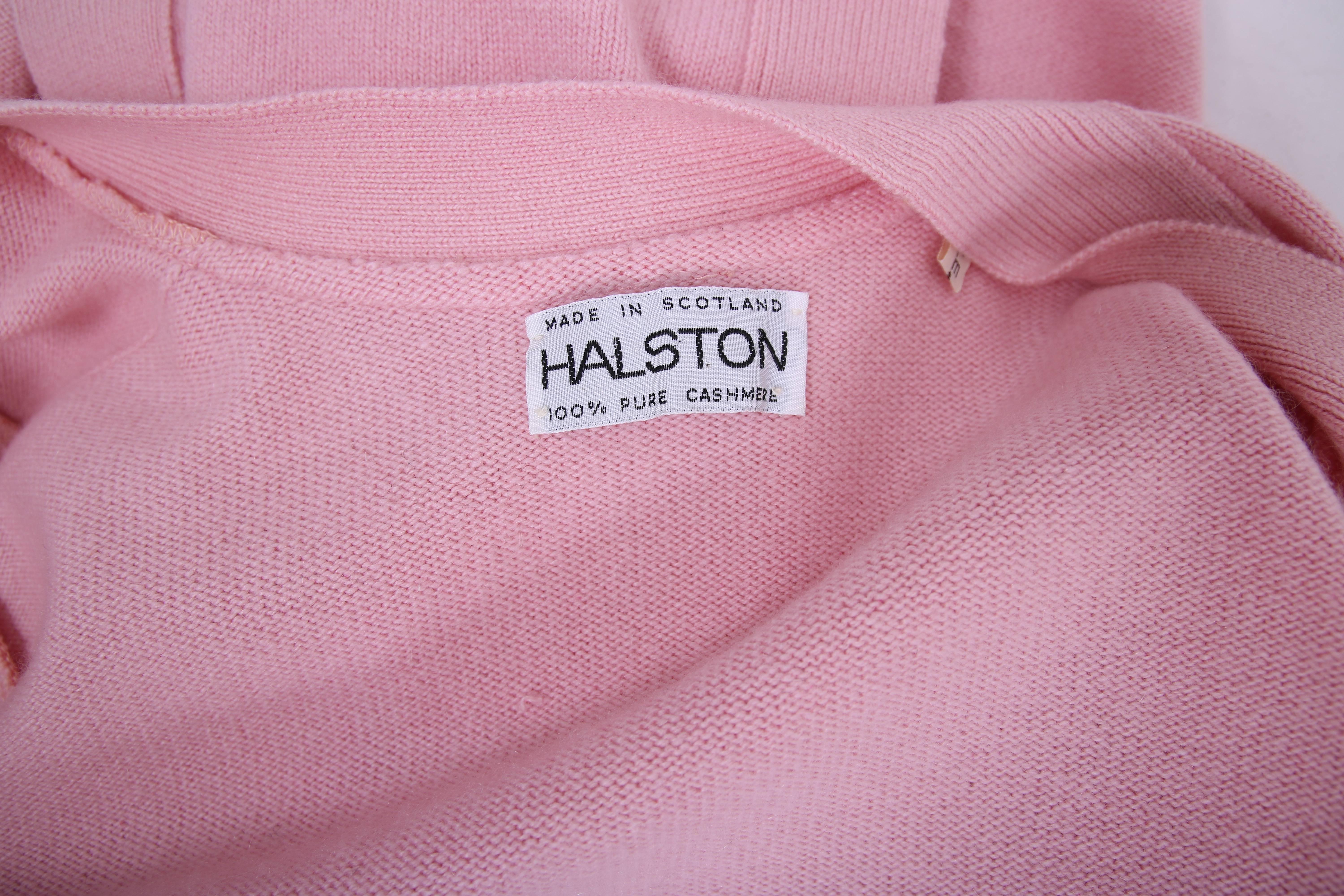 1970's Halston Pink Cashmere Floor Length Belted Cardigan Robe In Excellent Condition In Studio City, CA