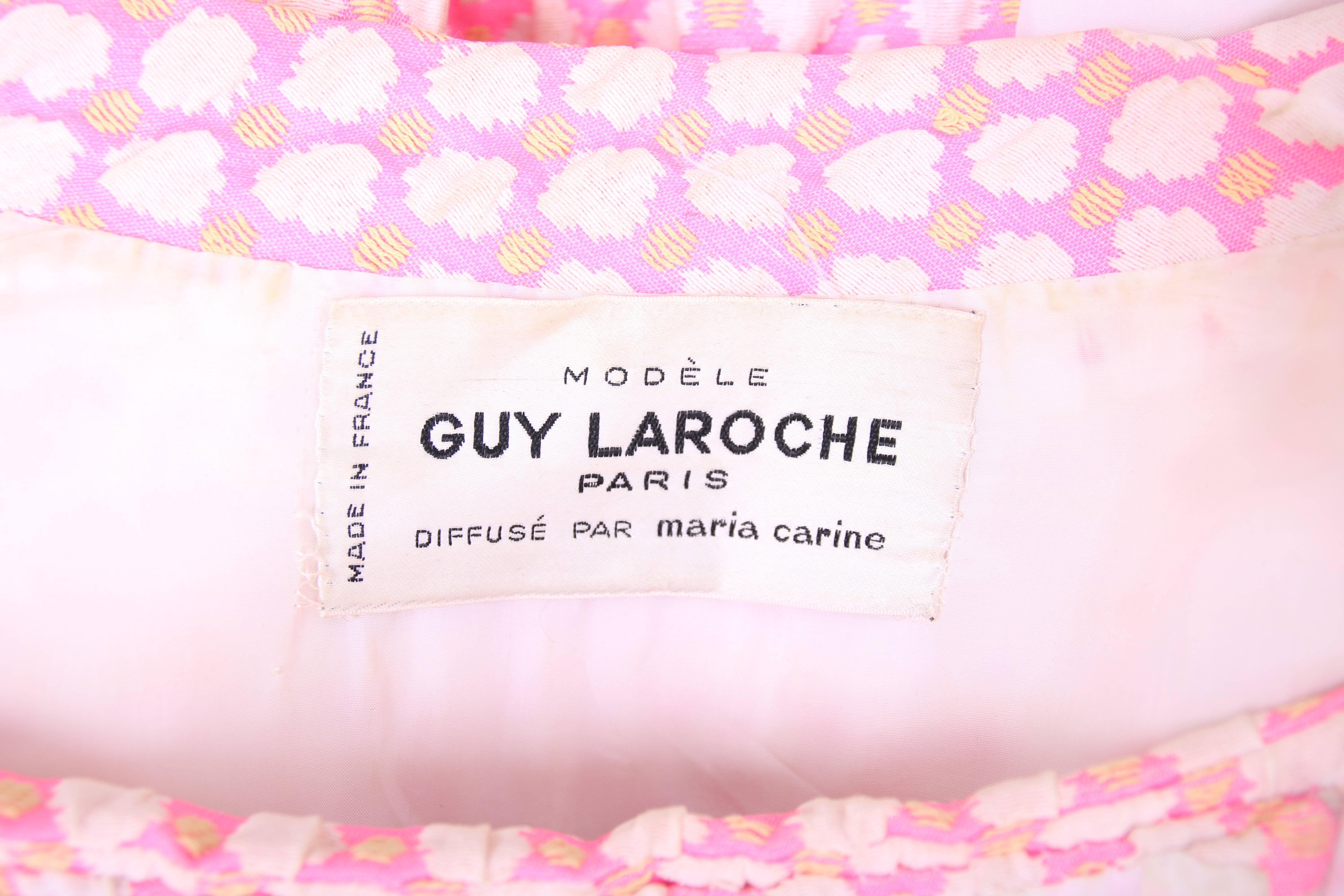 1960's Guy Laroche by Maria Carine Bubblegum Pink Patterned Coat 2