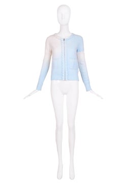 Chanel Blue and White Ombre Angora Zippered Cardigan with Crochet Trim