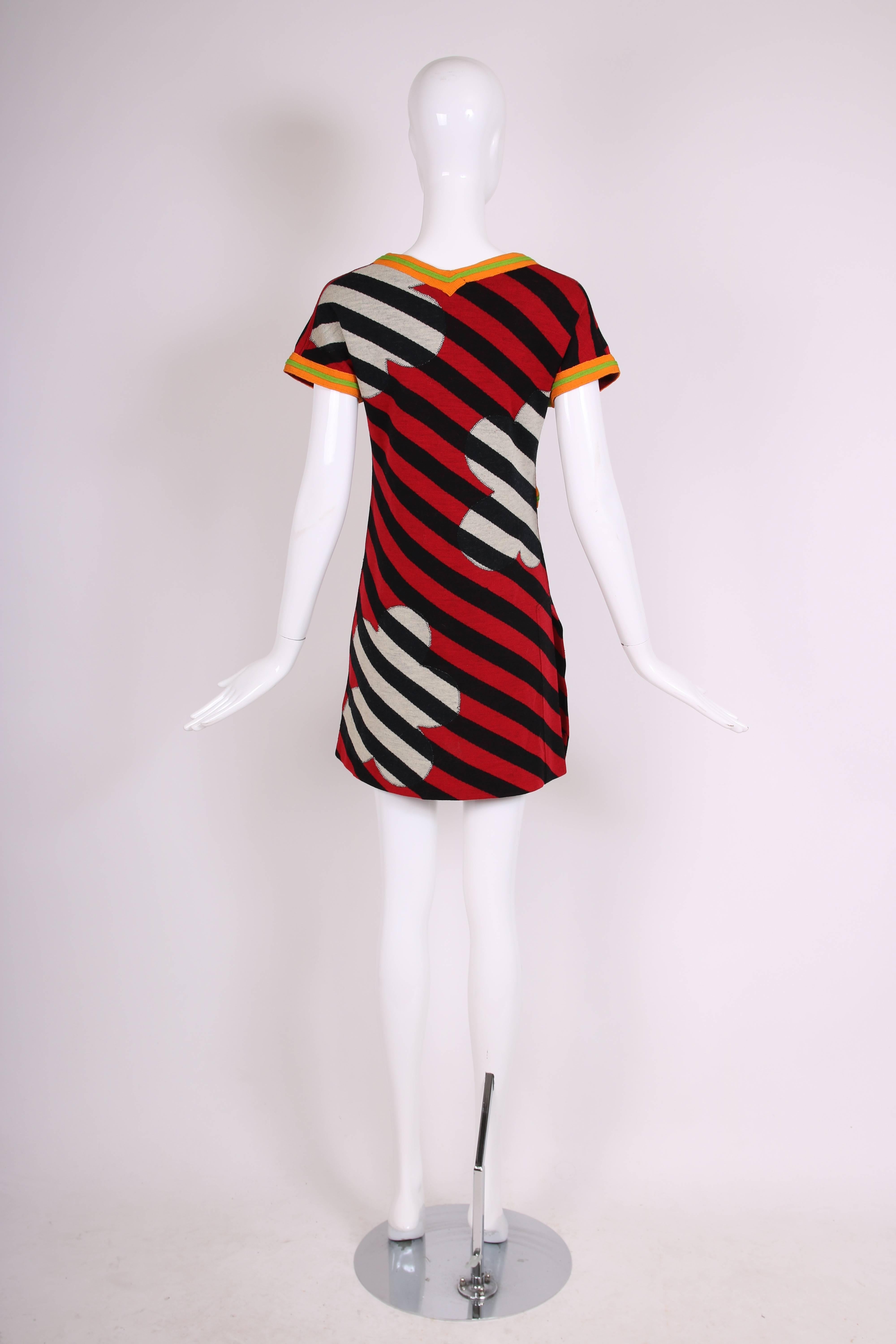 Women's 1970's Rudi Gernreich Knit Floral Print & Striped Mini Dress Coverup w/Side Slit