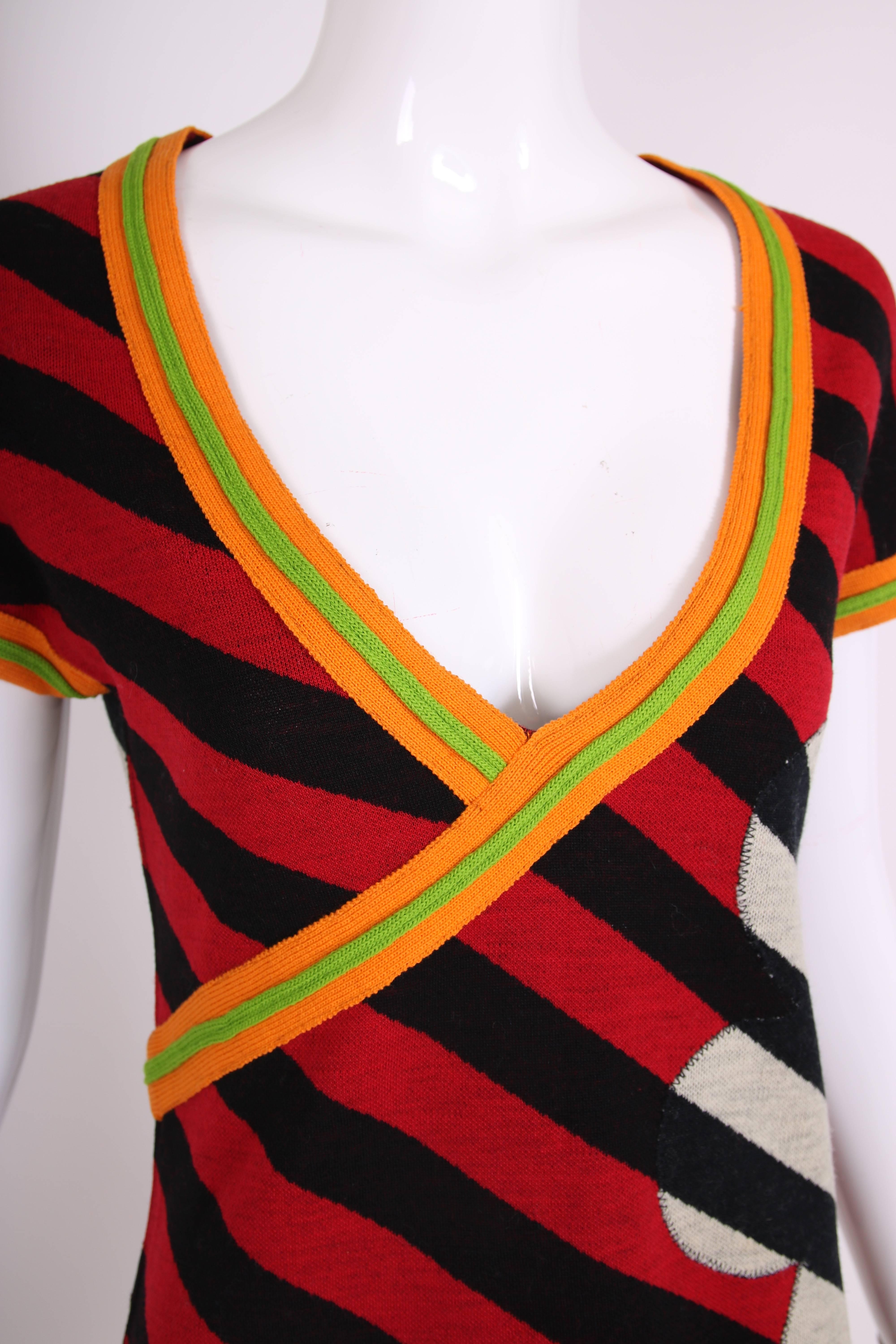 1970's Rudi Gernreich Knit Floral Print & Striped Mini Dress Coverup w/Side Slit 1